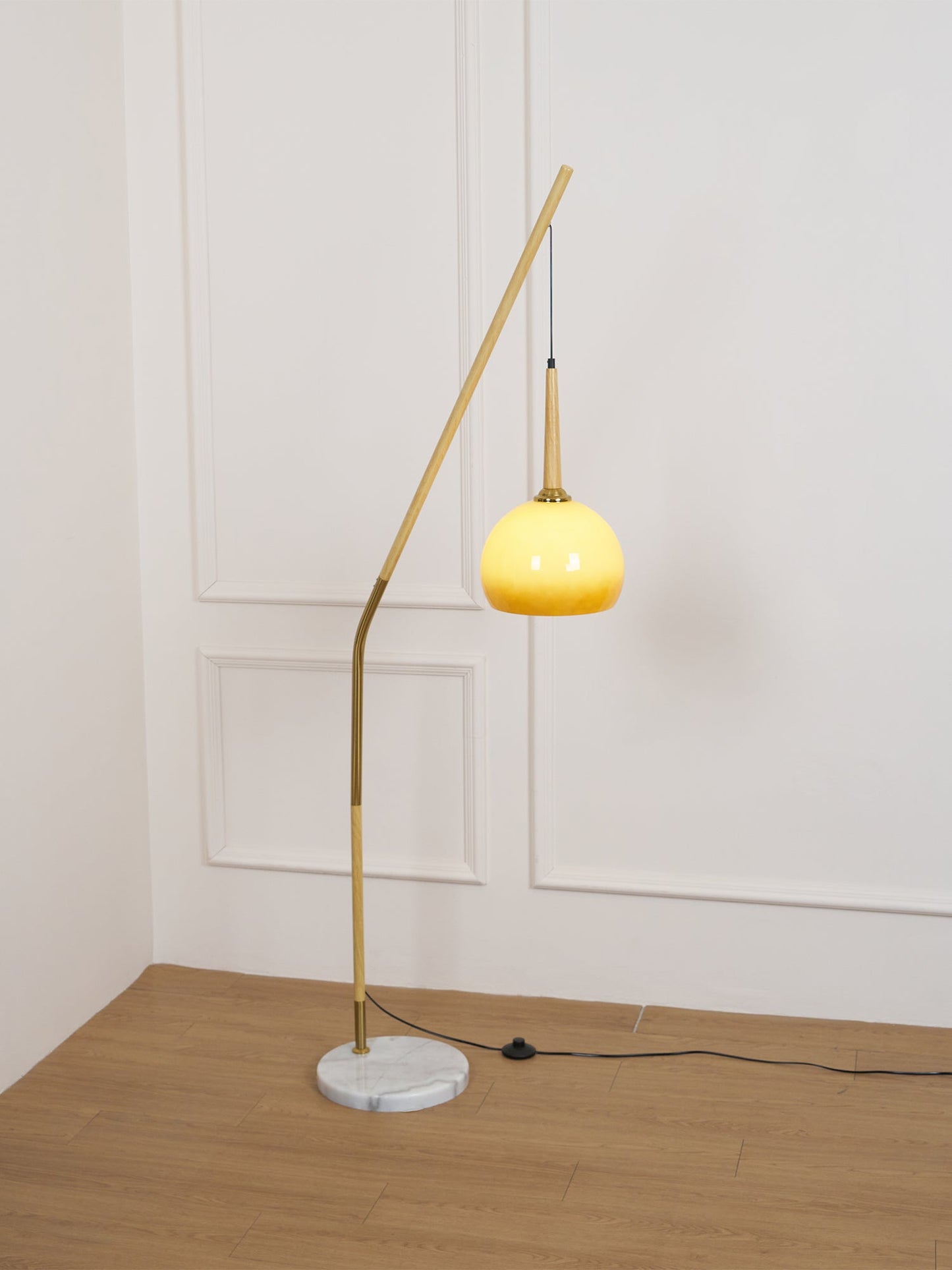 Hulusi Hanging Floor Lamp with Orange Shade and Marble Base