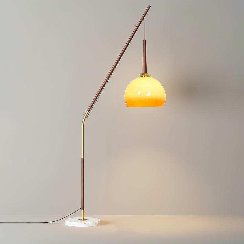 Hulusi Hanging Floor Lamp with Orange Shade and Marble Base