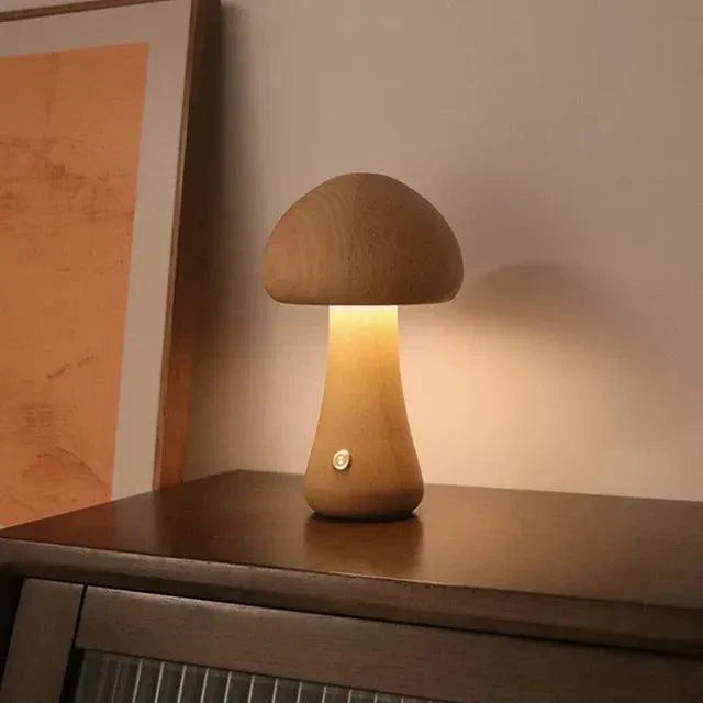 Mushglow Wireless Mushroom Lamp | Wood & Foam, Dimmable, USB Rechargeable