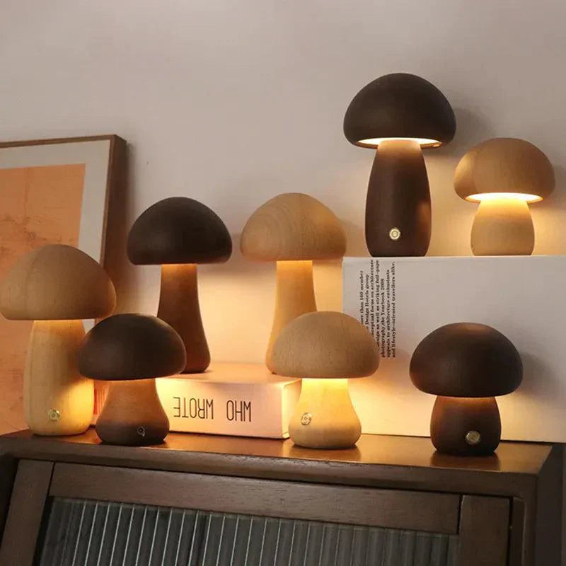 Mushglow Wireless Mushroom Lamp | Wood & Foam, Dimmable, USB Rechargeable