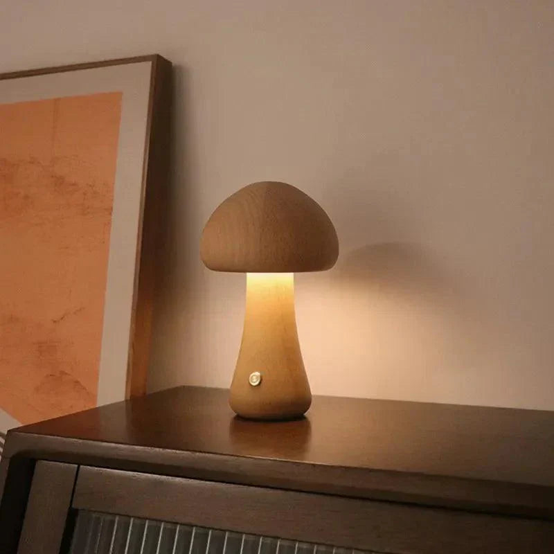 Mushglow Wireless Mushroom Lamp | Wood & Foam, Dimmable, USB Rechargeable