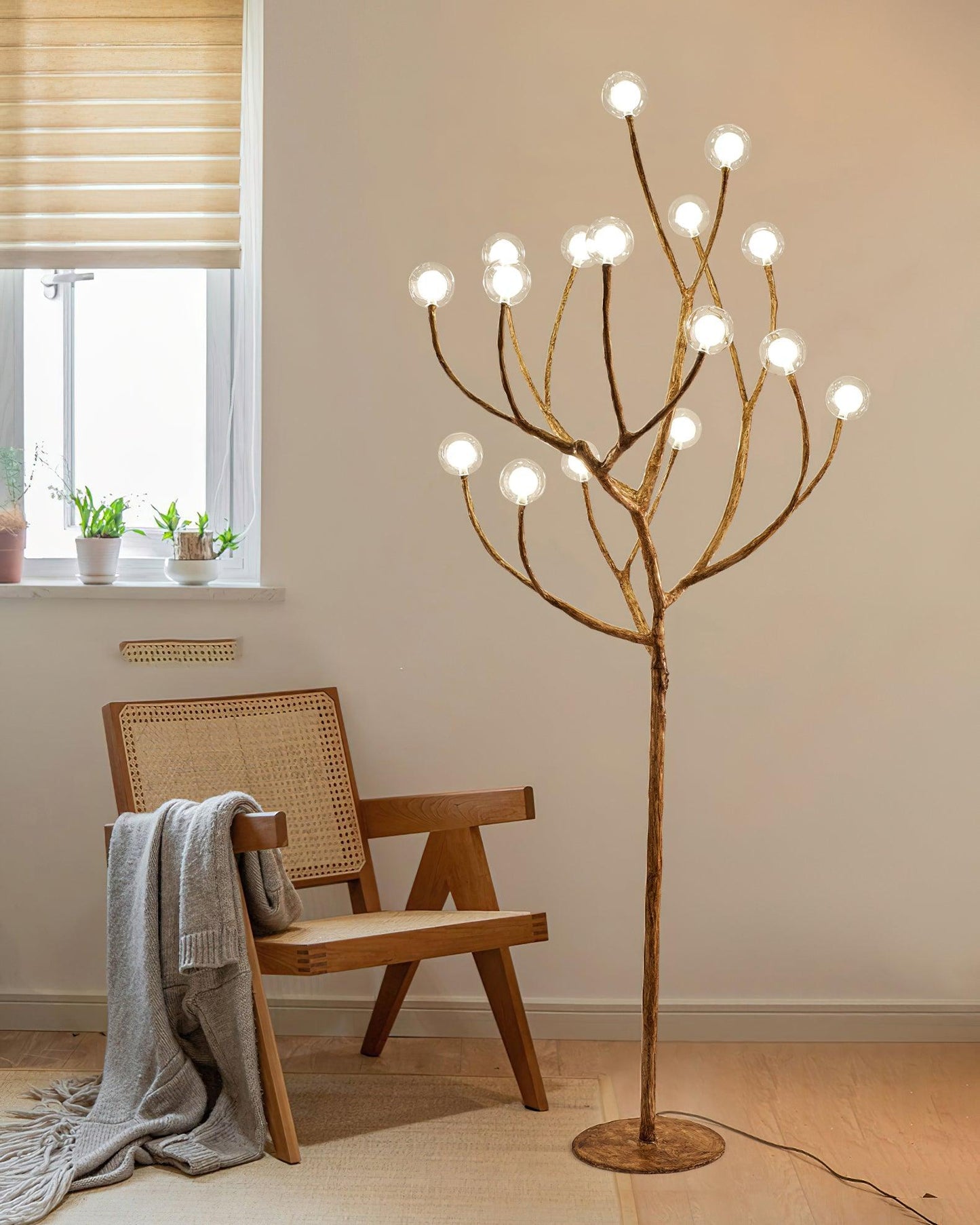 Imitation Wood Floor Lamp with LED, Modern Design, Indoor Use