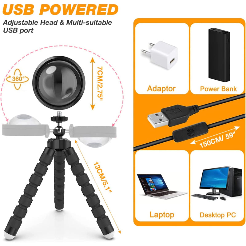 Sunset Projector Lamp LED Night Light RGB for Bedroom 10W 360° Rotation
