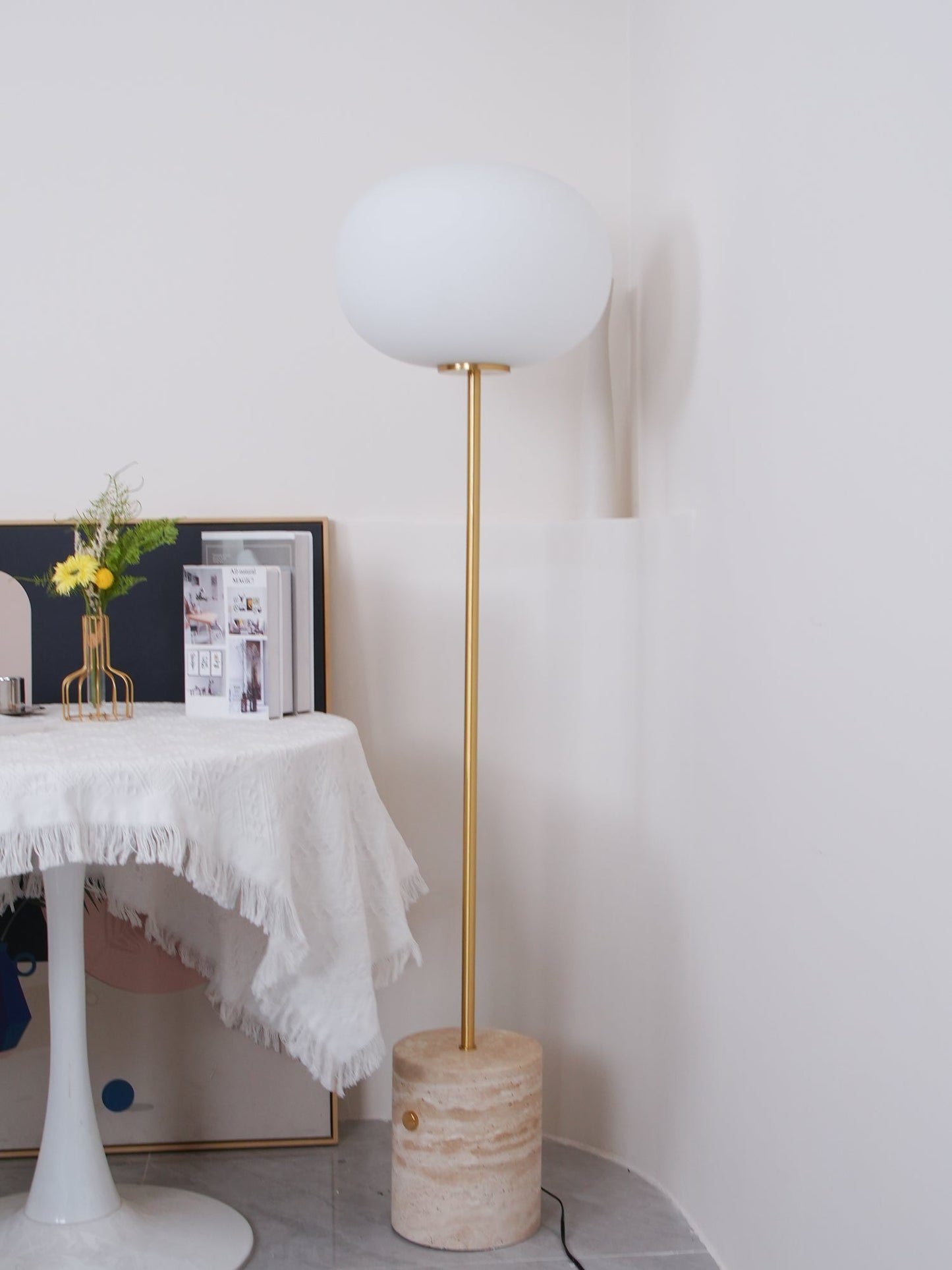 Jwda Floor Lamp with Marble Base and LED Light, Indoor