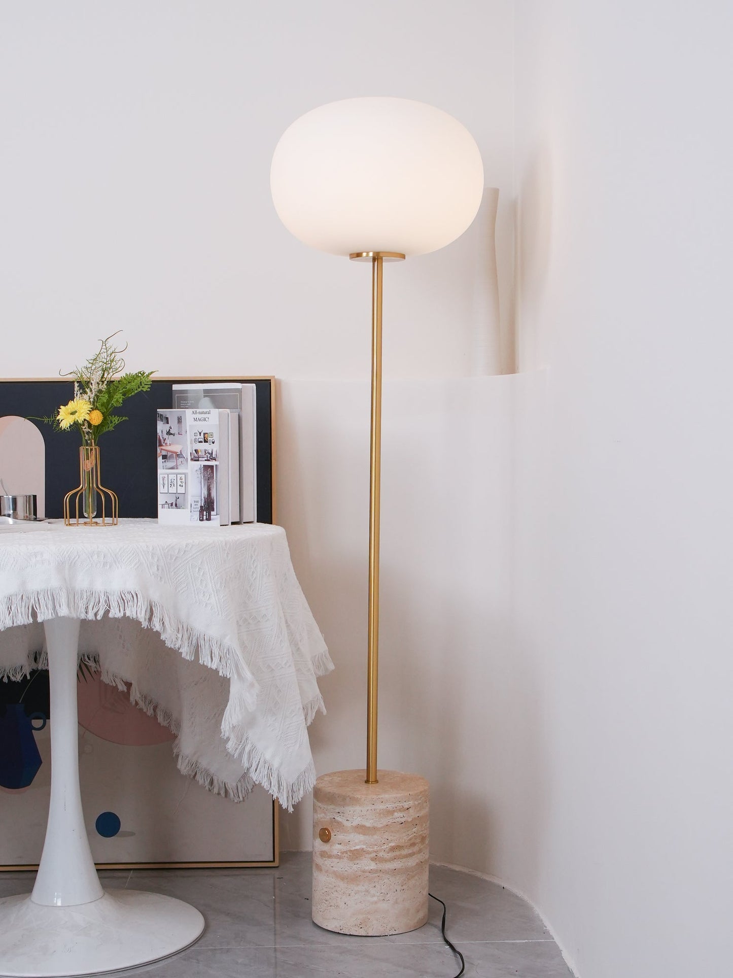Jwda Floor Lamp with Marble Base and LED Light, Indoor