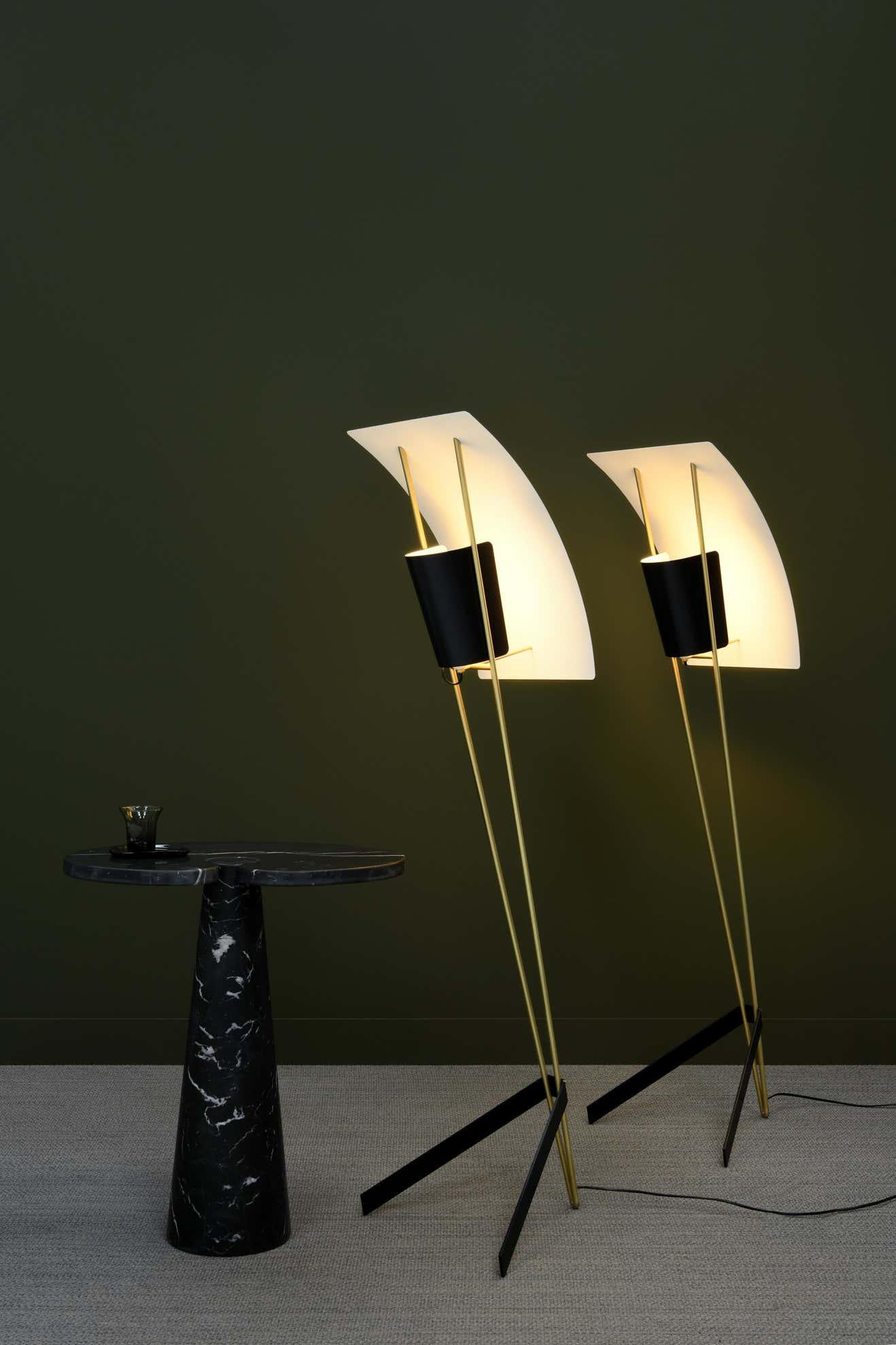 Kite Floor Lamp with LED and Hand-Hammered Brass Shade