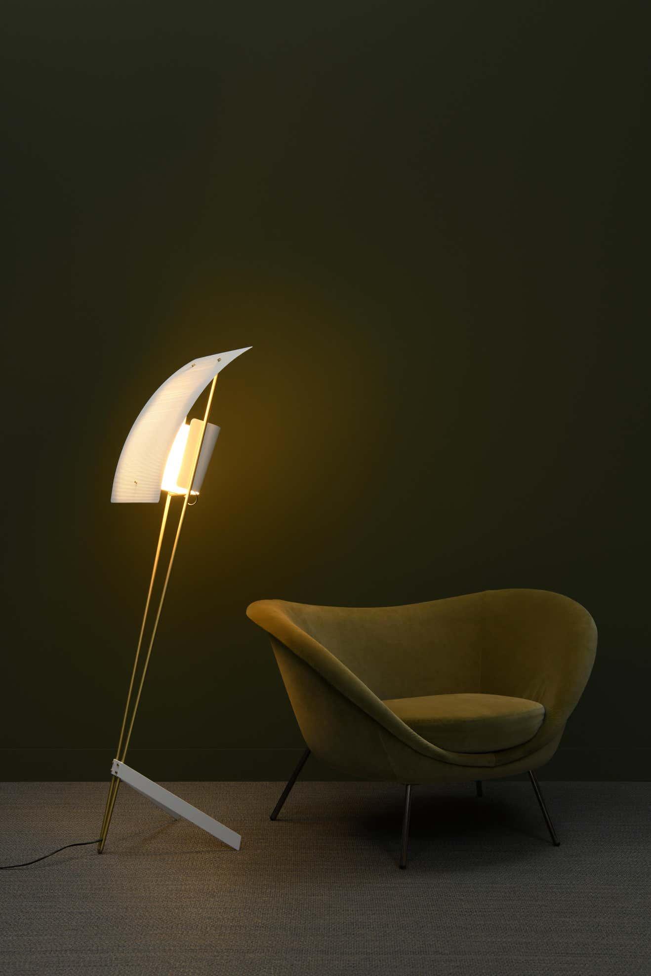 Kite Floor Lamp with LED and Hand-Hammered Brass Shade