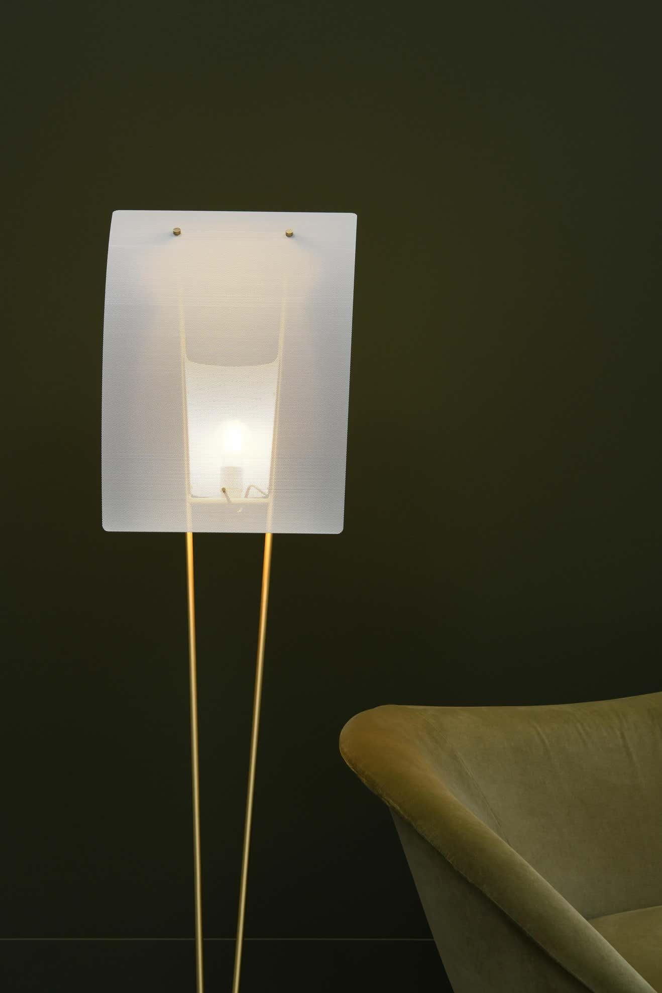 Kite Floor Lamp with LED and Hand-Hammered Brass Shade