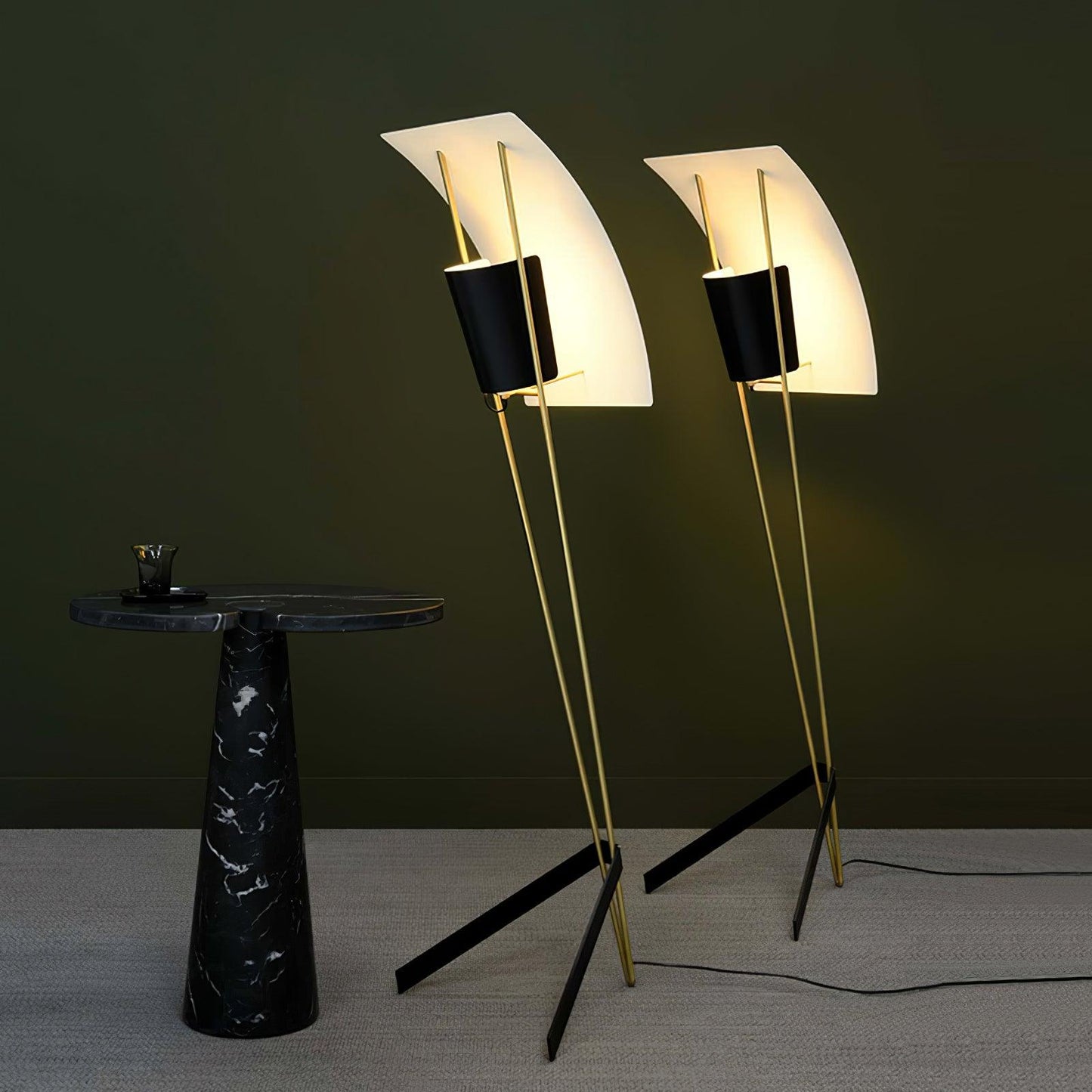 Kite Floor Lamp with LED and Hand-Hammered Brass Shade
