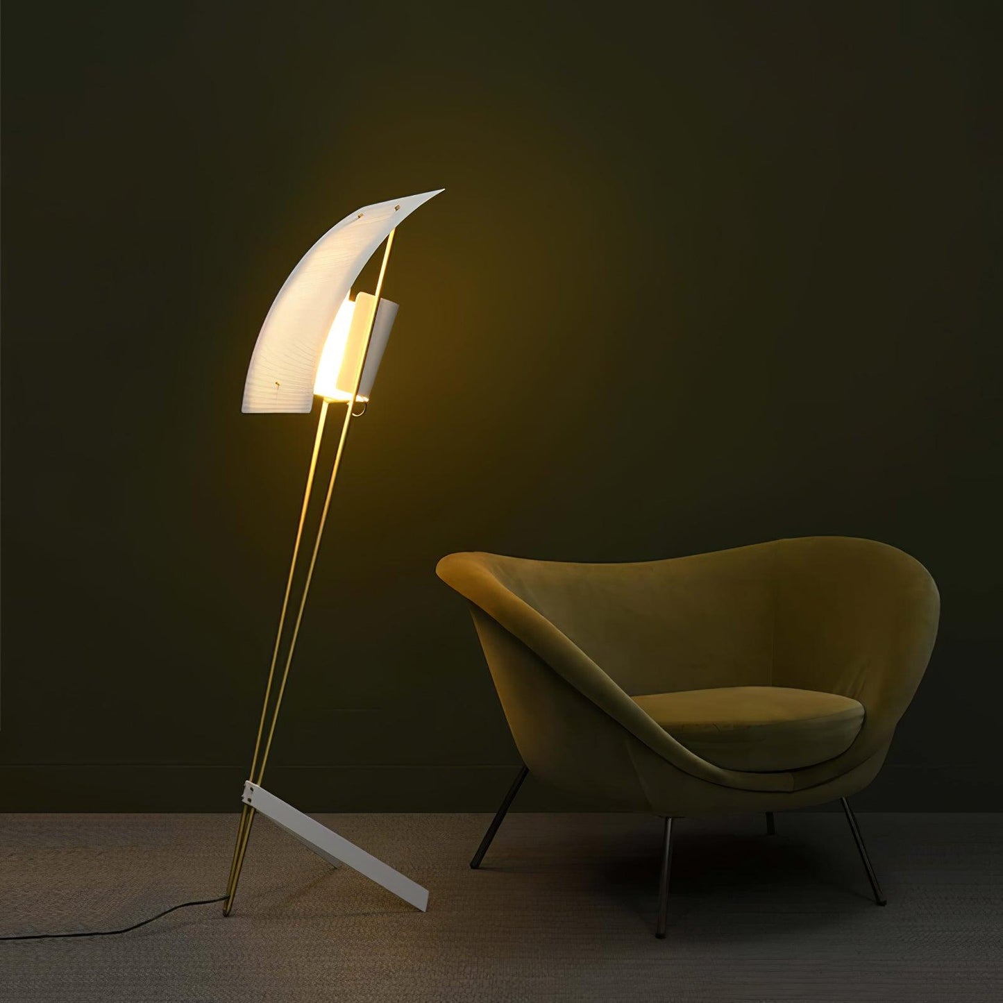 Kite Floor Lamp with LED and Hand-Hammered Brass Shade