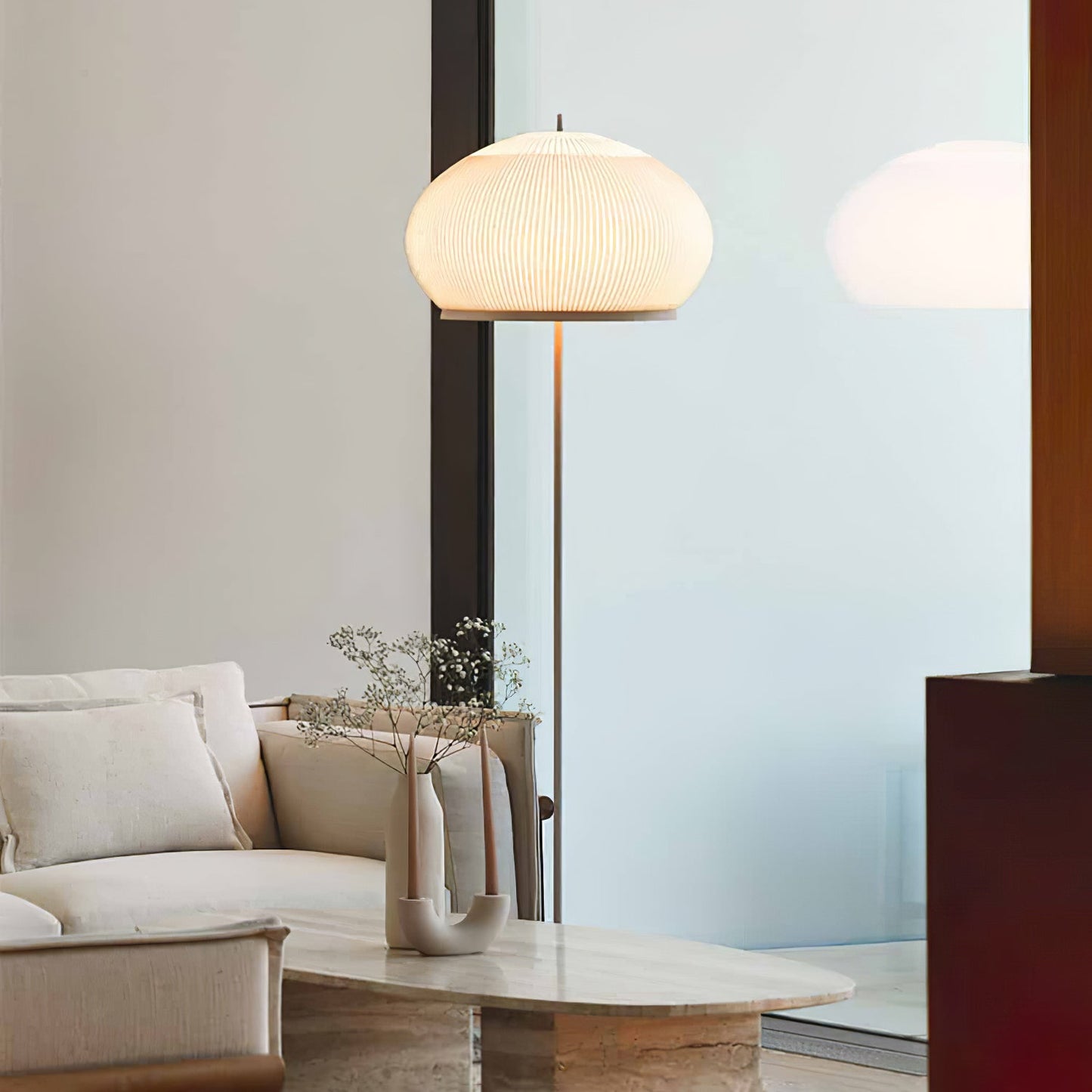 Lantern Knit Floor Lamp with Dimmable LED and Fabric Shade