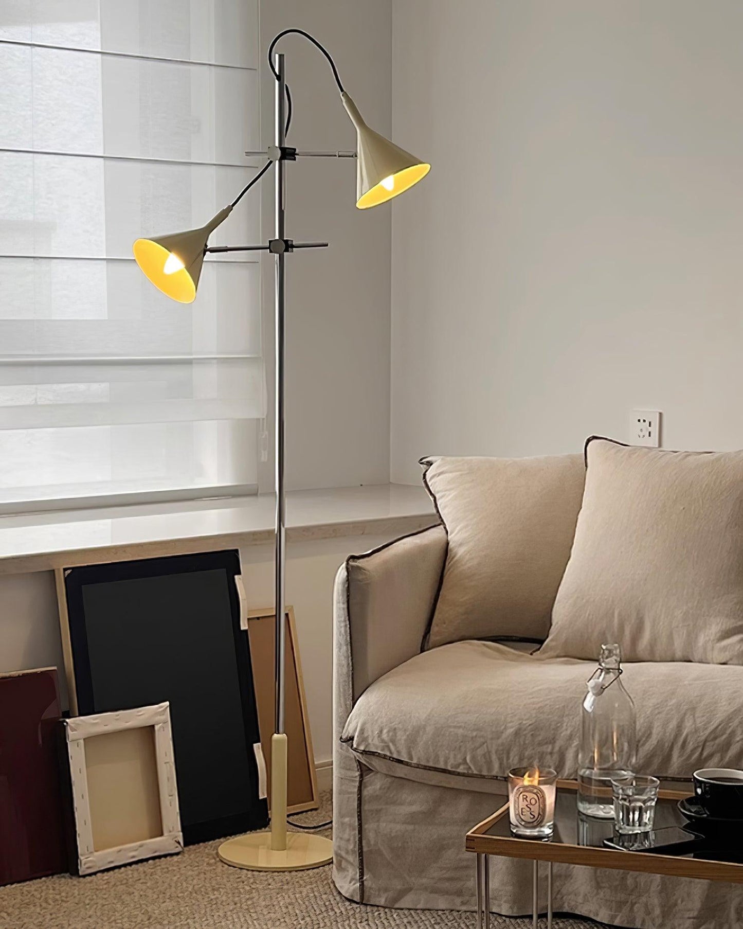 Laiton Floor Lamp LED Adjustable Chrome Beige Shade