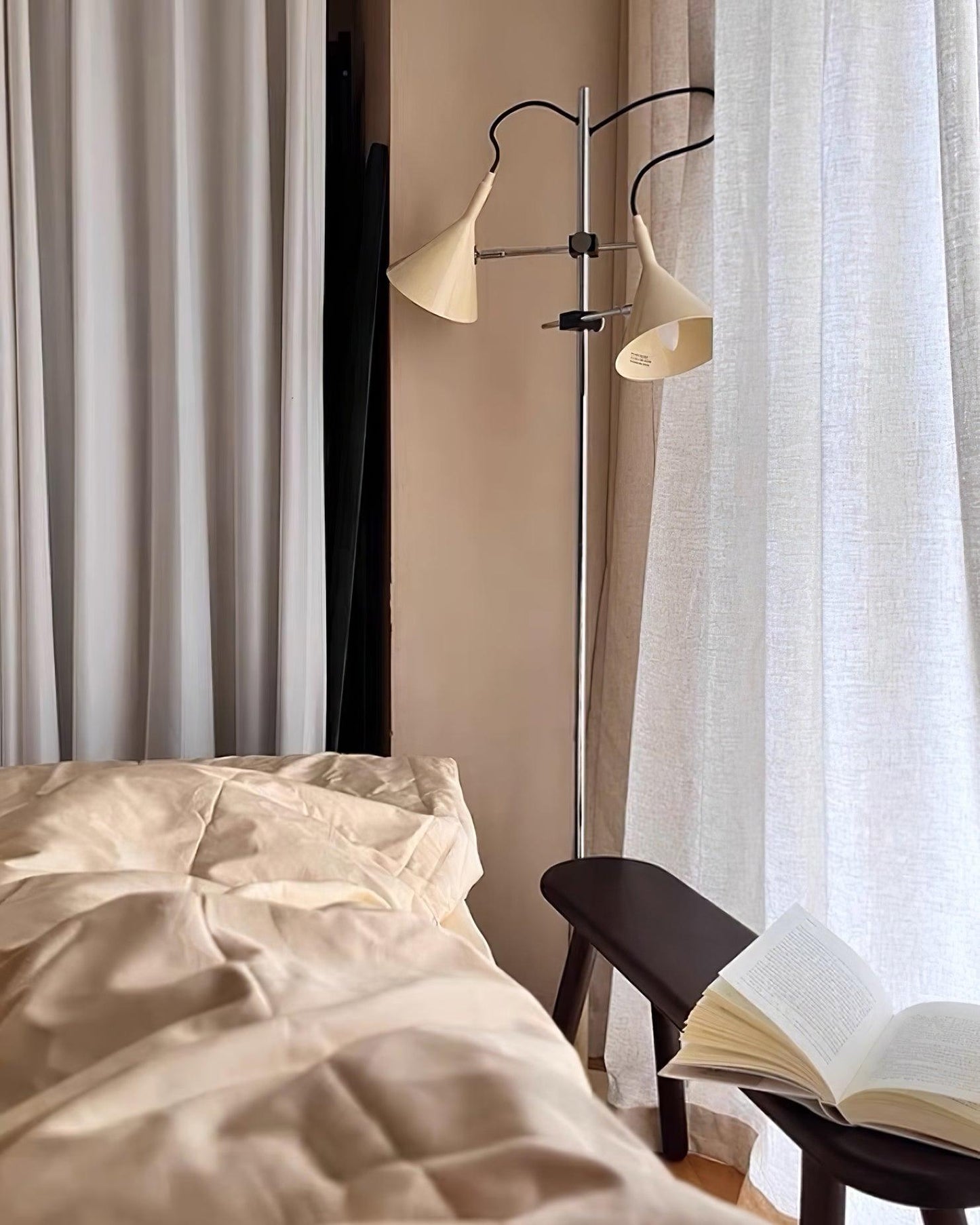 Laiton Floor Lamp LED Adjustable Chrome Beige Shade