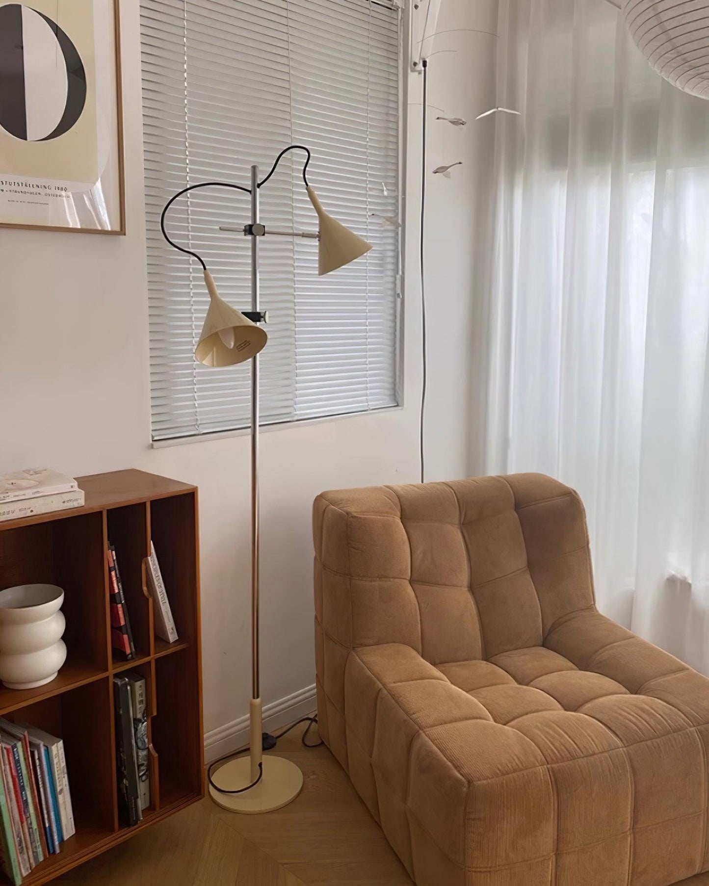 Laiton Floor Lamp LED Adjustable Chrome Beige Shade