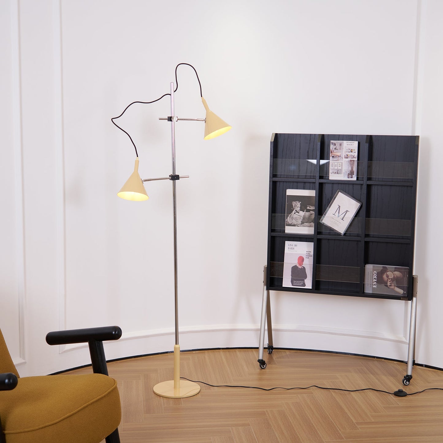 Laiton Floor Lamp LED Adjustable Chrome Beige Shade