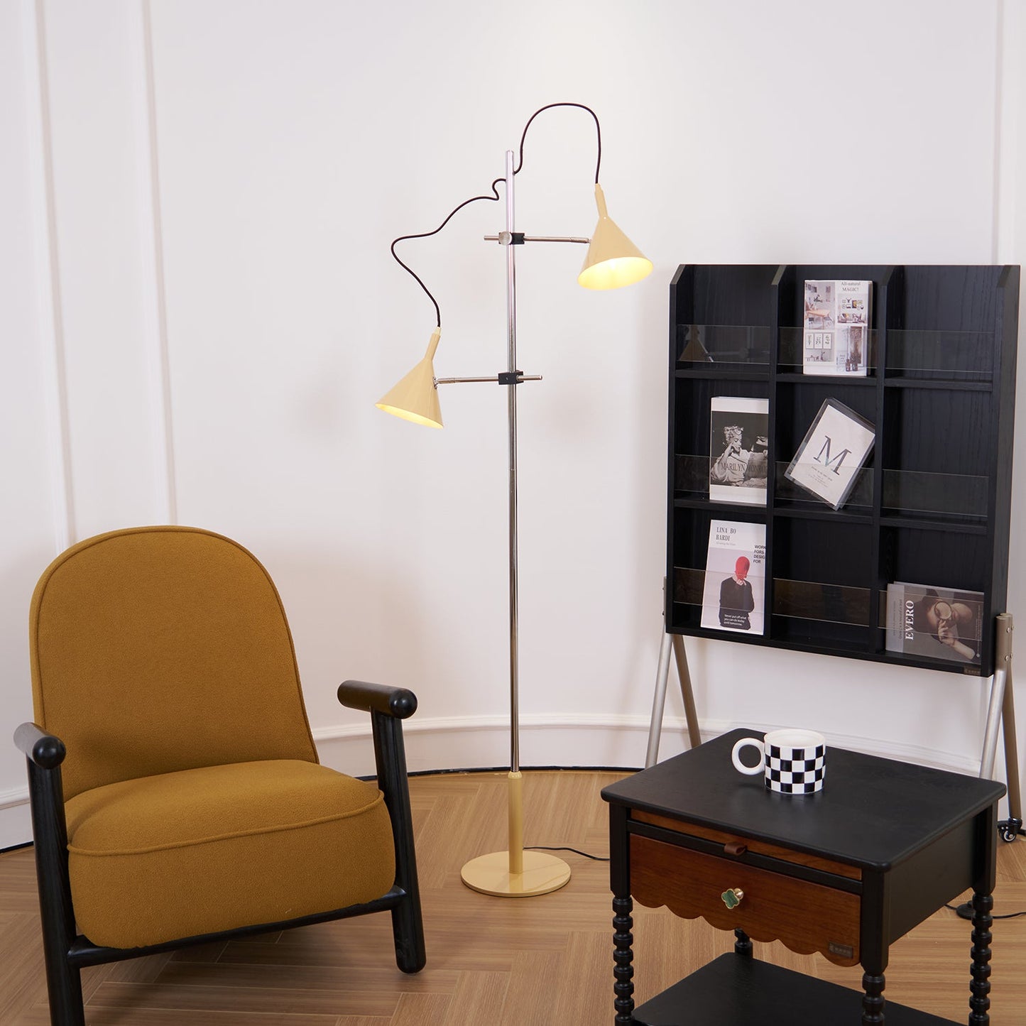 Laiton Floor Lamp LED Adjustable Chrome Beige Shade