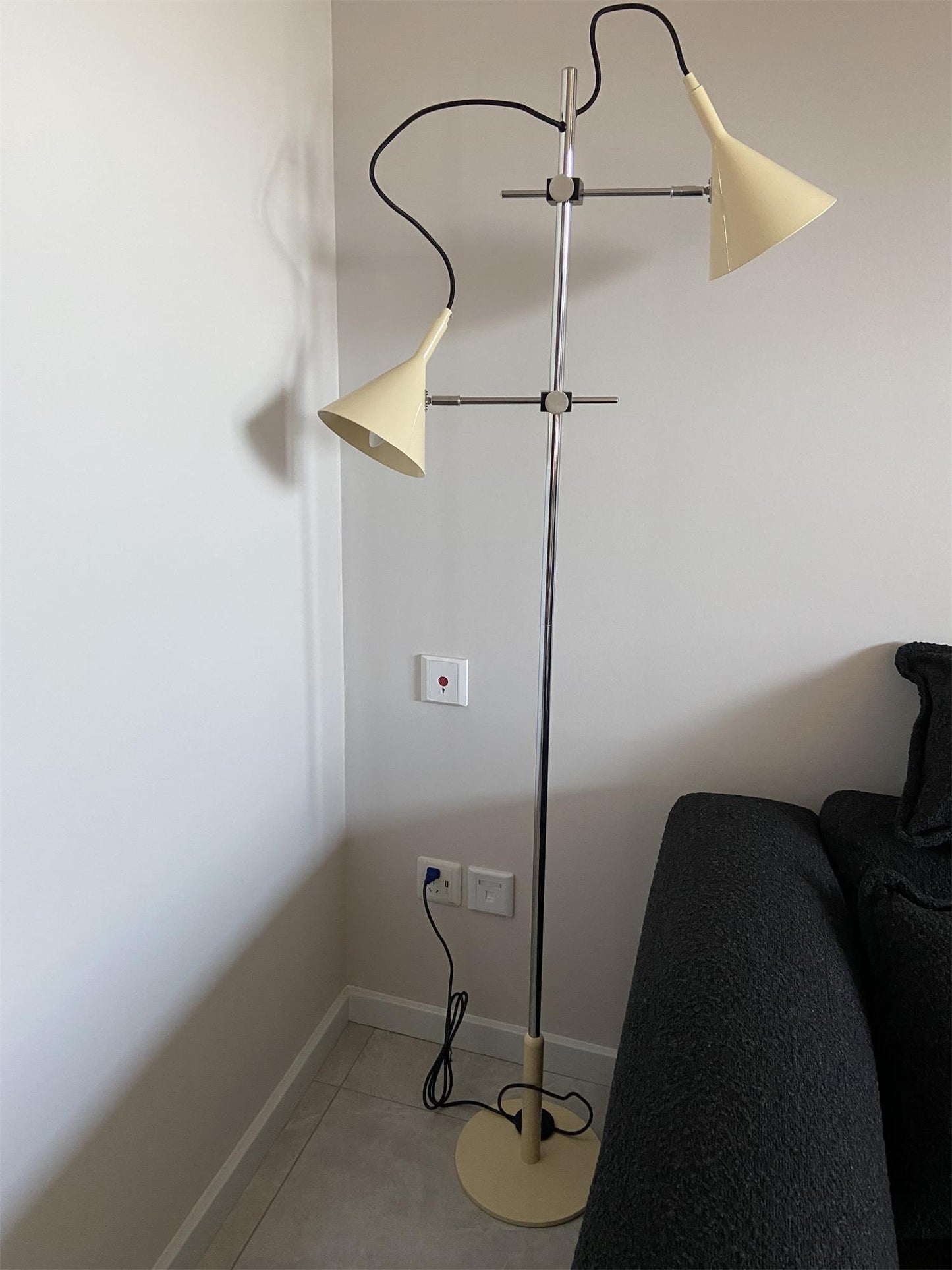 Laiton Floor Lamp LED Adjustable Chrome Beige Shade