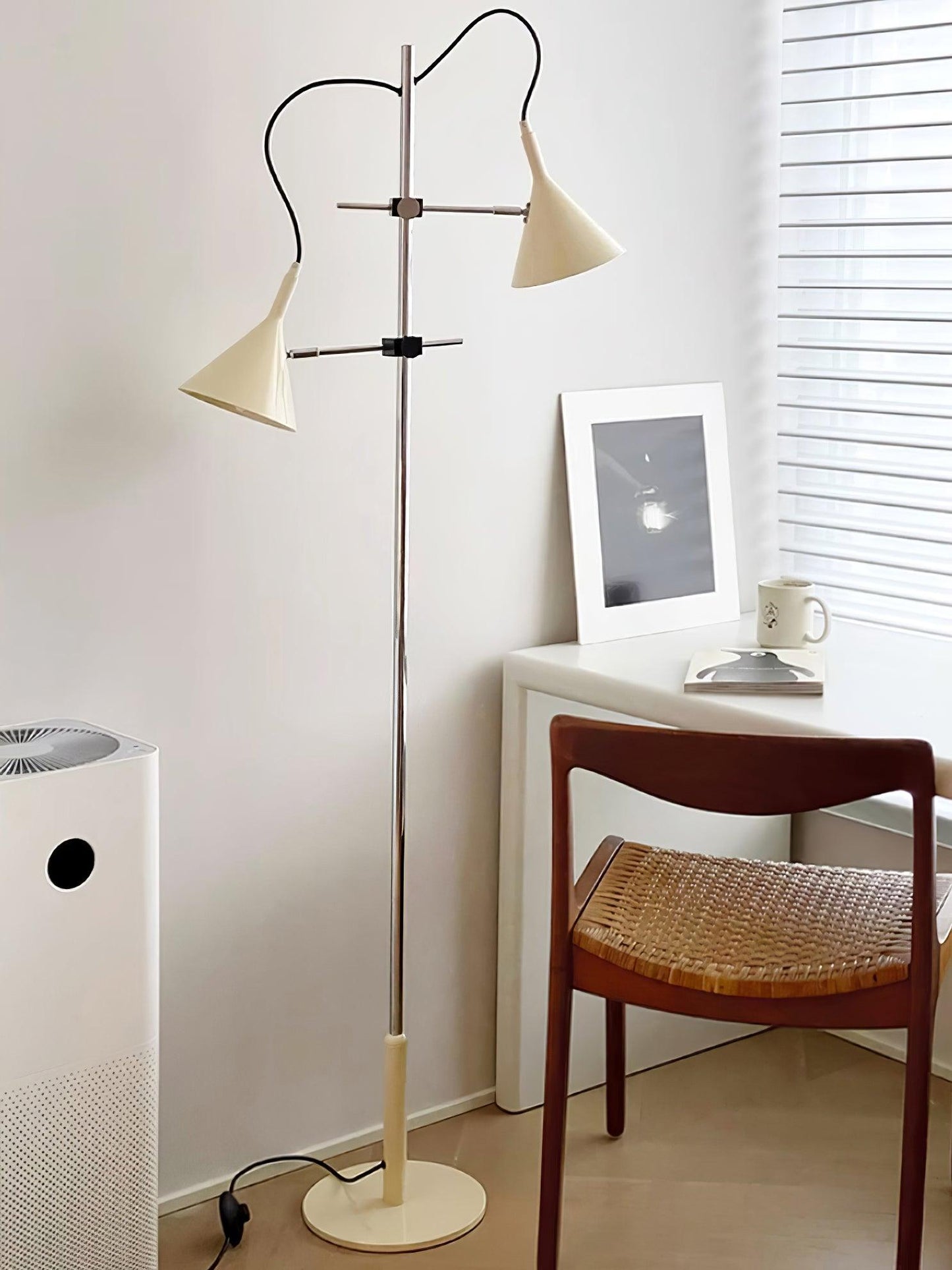 Laiton Floor Lamp LED Adjustable Chrome Beige Shade
