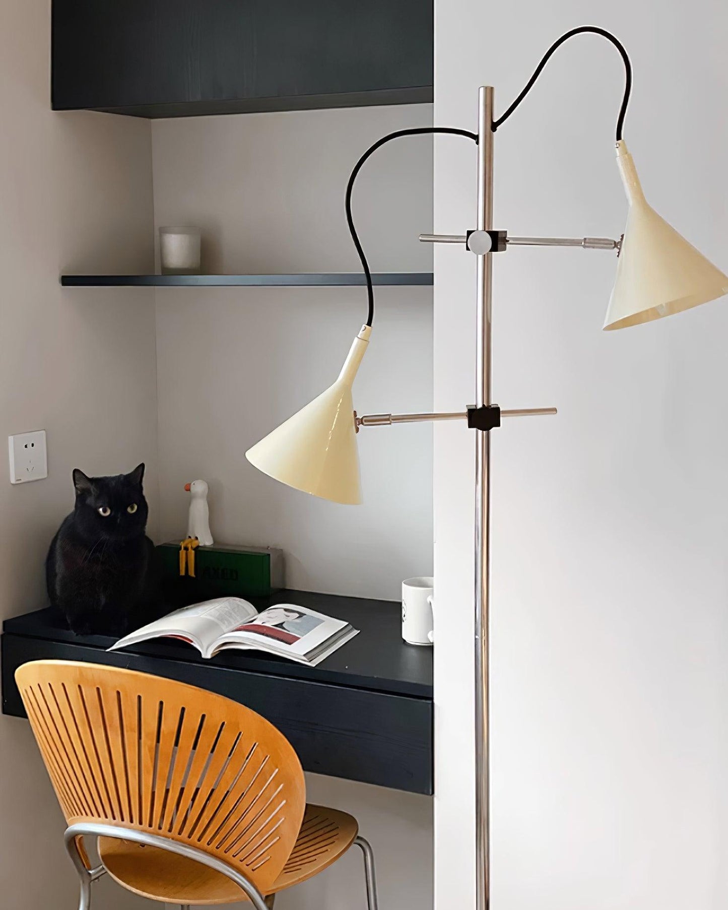 Laiton Floor Lamp LED Adjustable Chrome Beige Shade