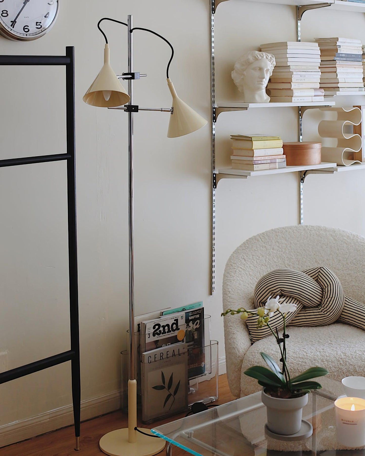 Laiton Floor Lamp LED Adjustable Chrome Beige Shade