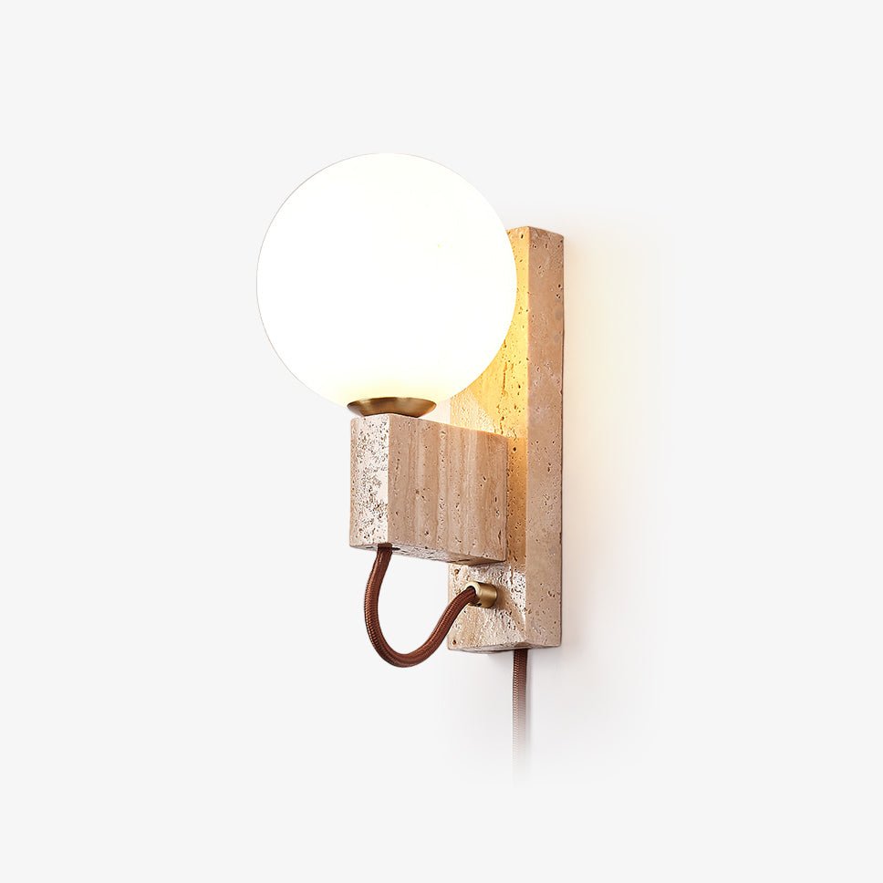 Atlas Globe Wall Sconce with Travertine Base and LED Light