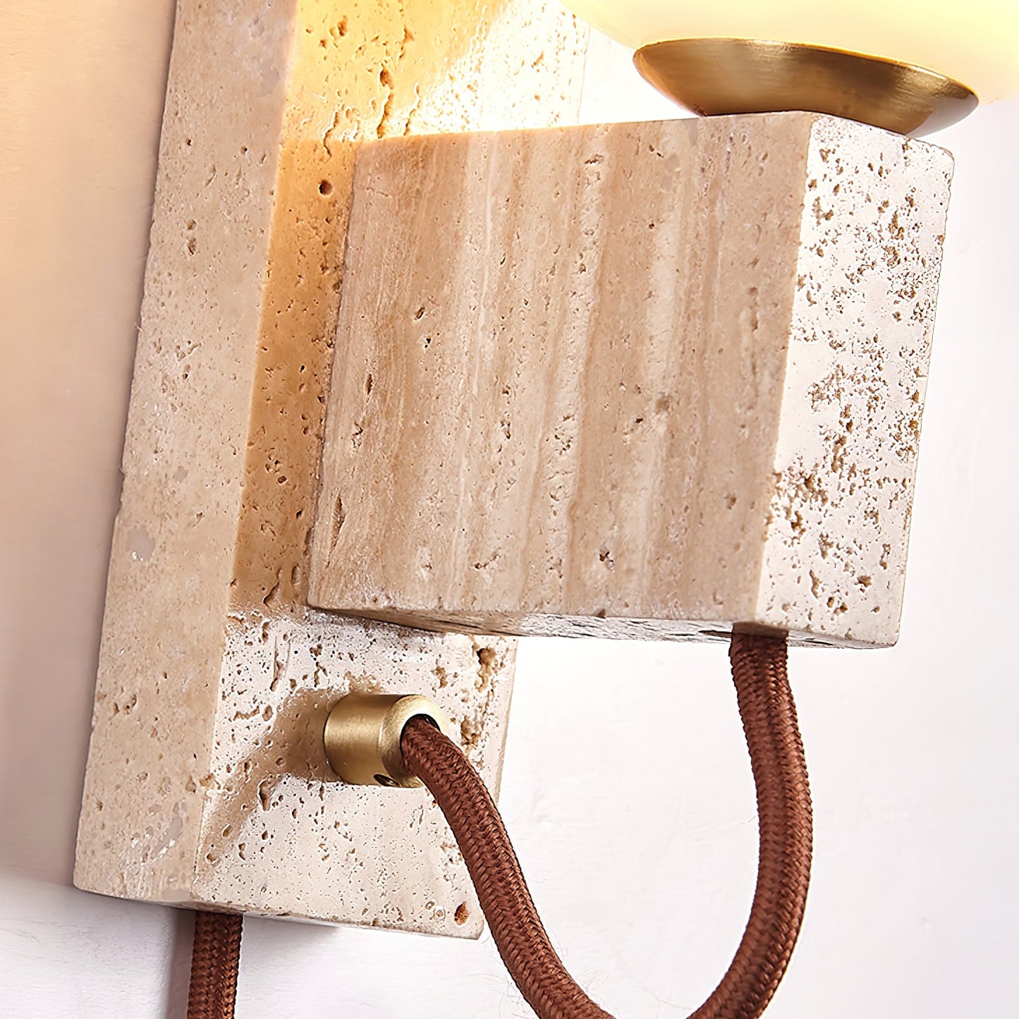 Atlas Globe Wall Sconce with Travertine Base and LED Light