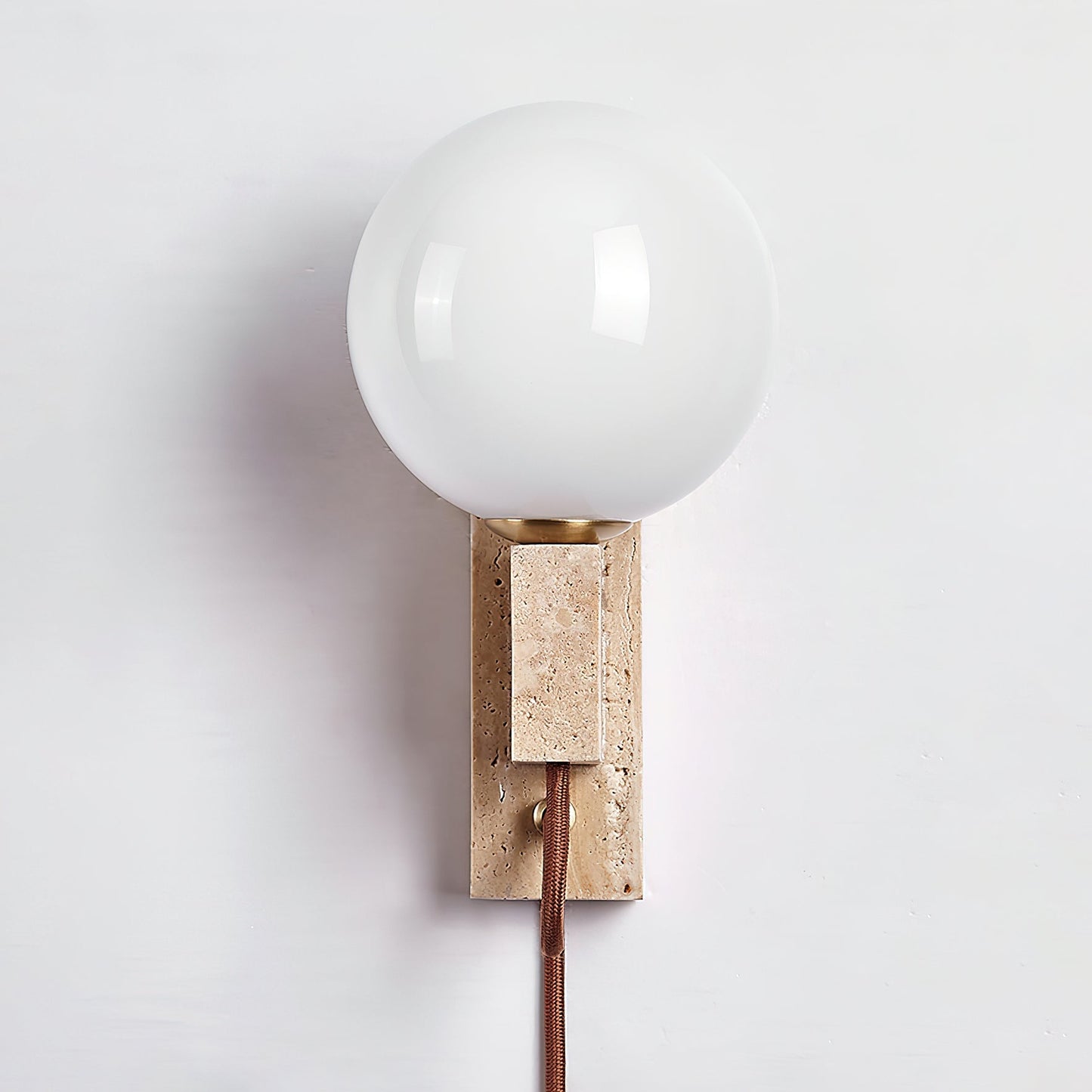 Atlas Globe Wall Sconce with Travertine Base and LED Light