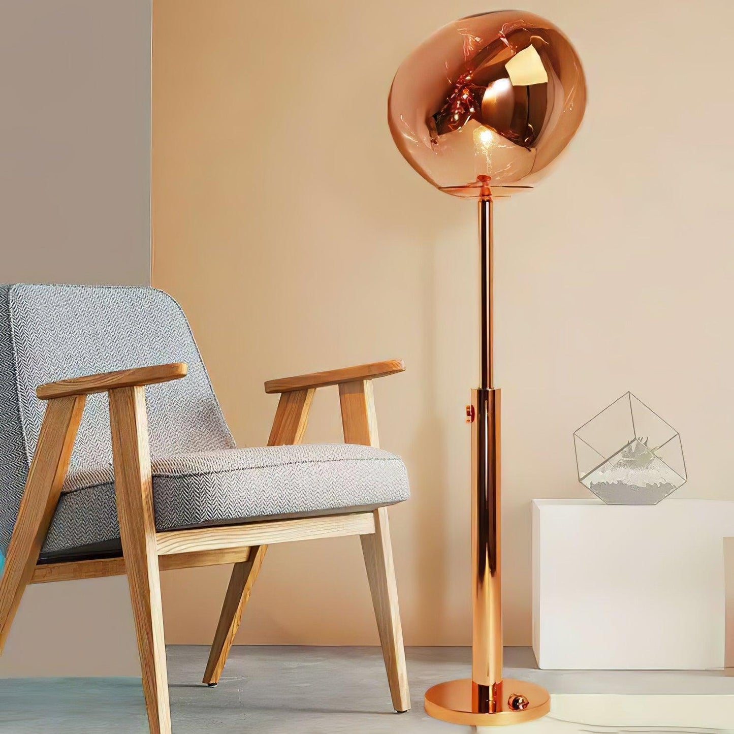 Lava Art Floor Lamp with LED, Dimmable, Copper Finish