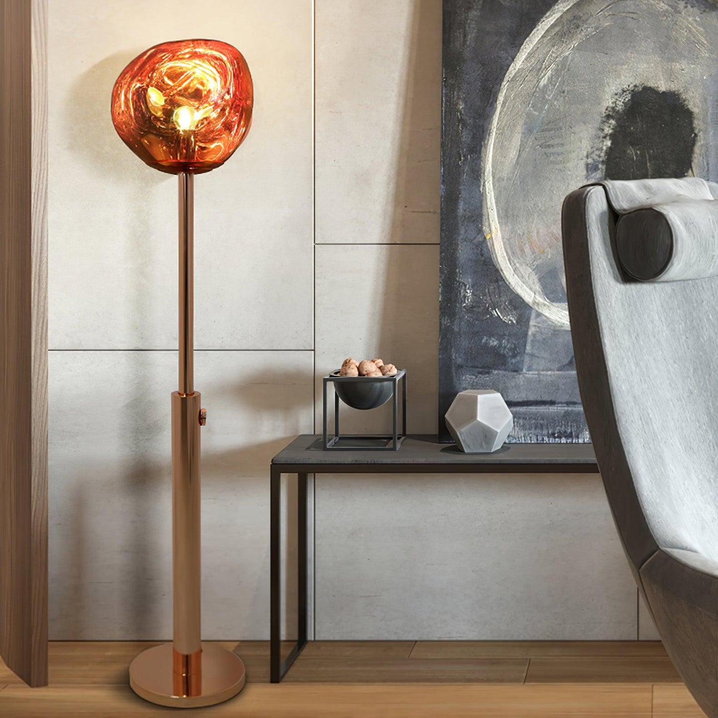 Lava Art Floor Lamp with LED, Dimmable, Copper Finish