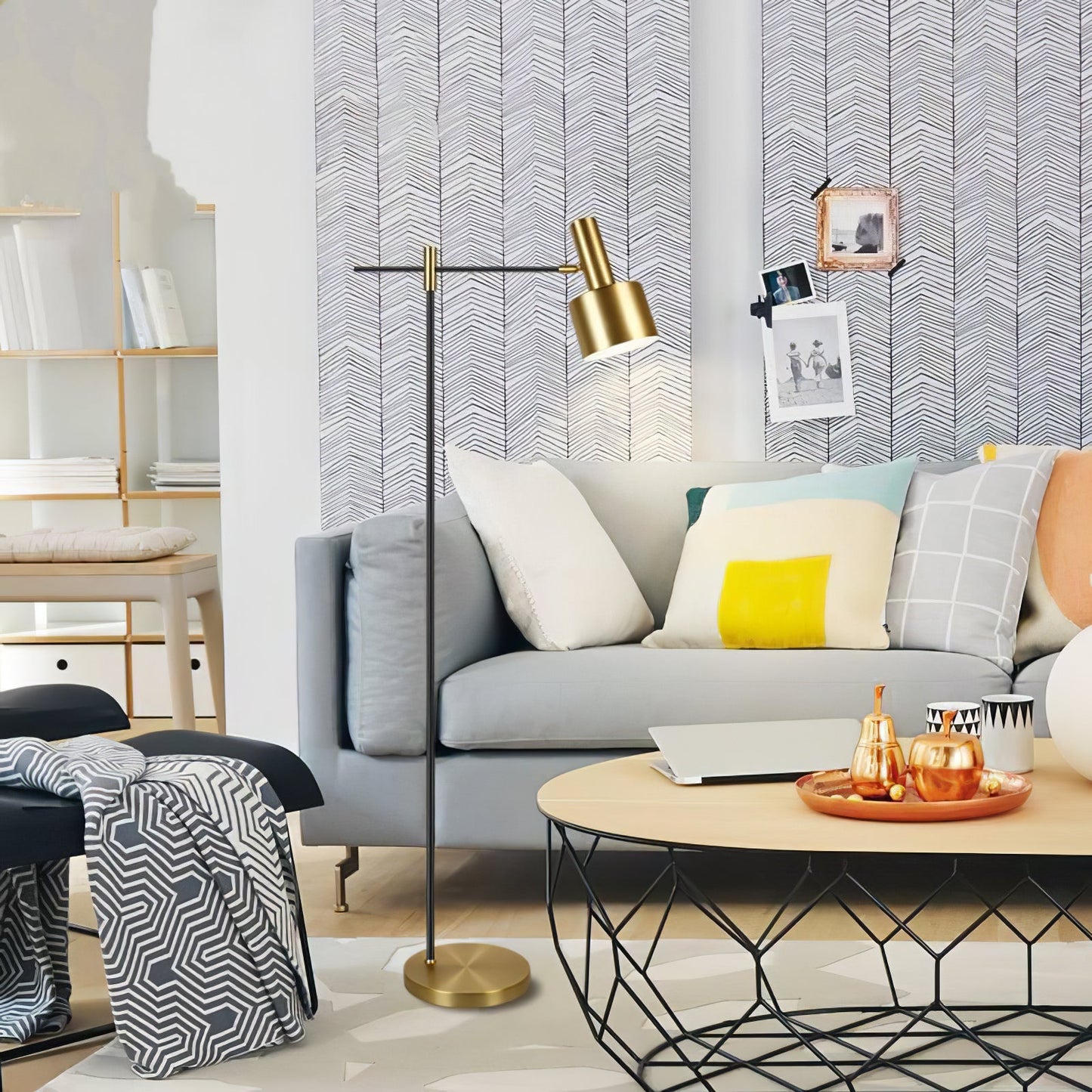 Lento Floor Lamp with Gold Finish LED Light for Home