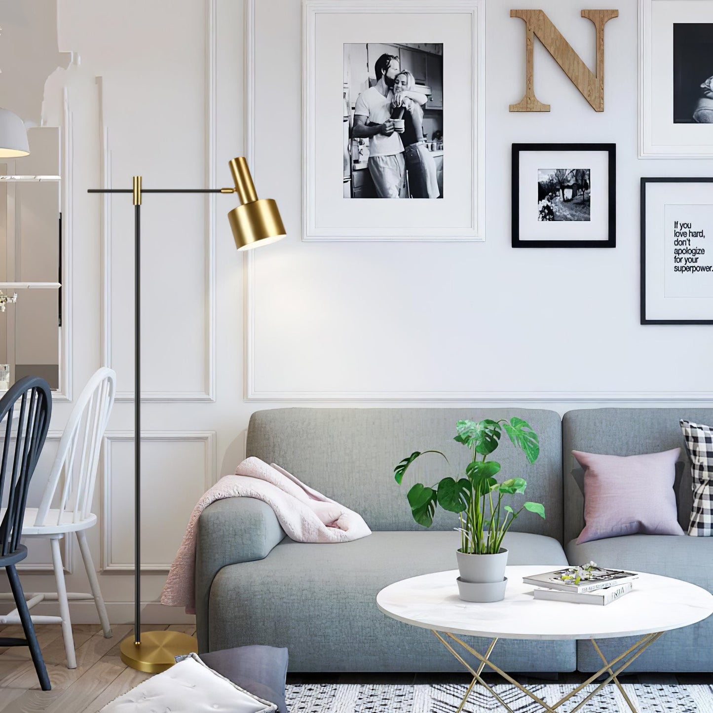 Lento Floor Lamp with Gold Finish LED Light for Home