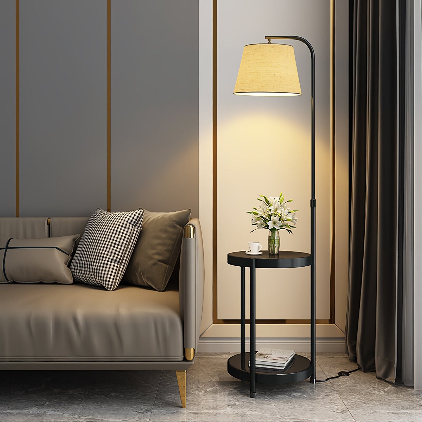 Lilah Floor Lamp with End Table and Storage Shelf