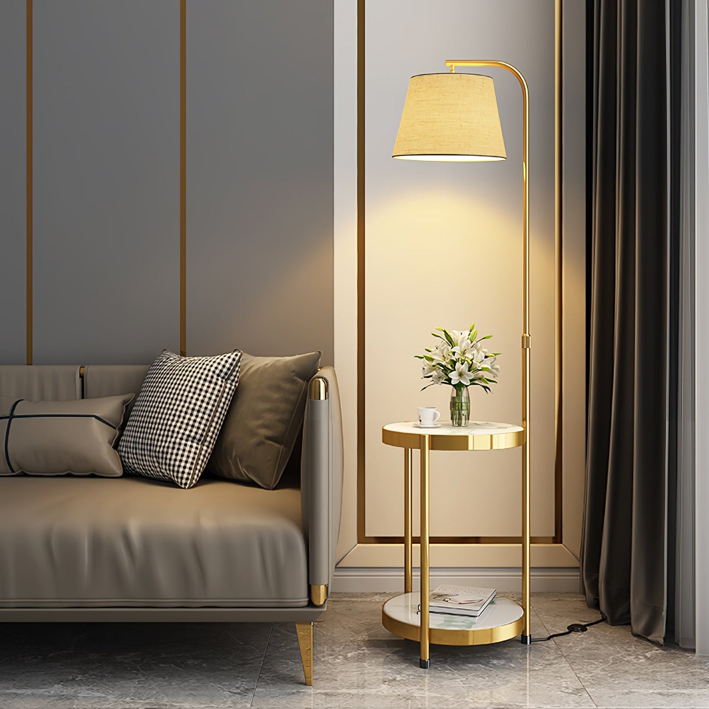 Lilah Floor Lamp with End Table and Storage Shelf