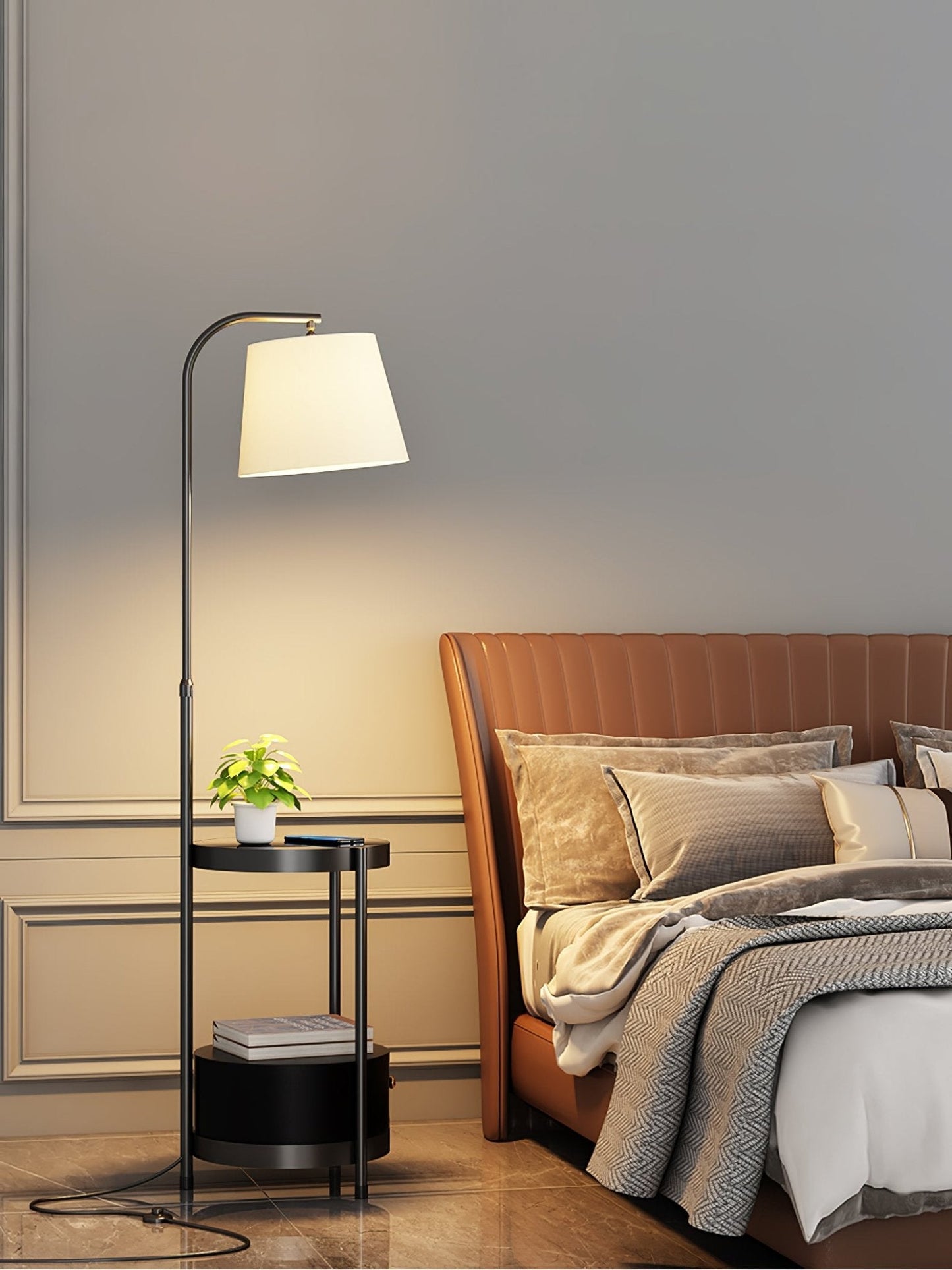 Lilah Floor Lamp with End Table and Storage Shelf