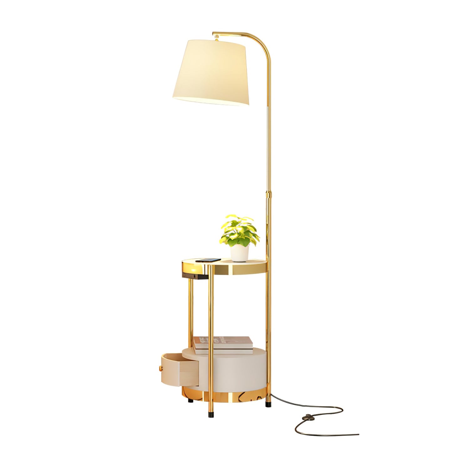 Lilah Floor Lamp with End Table and Storage Shelf