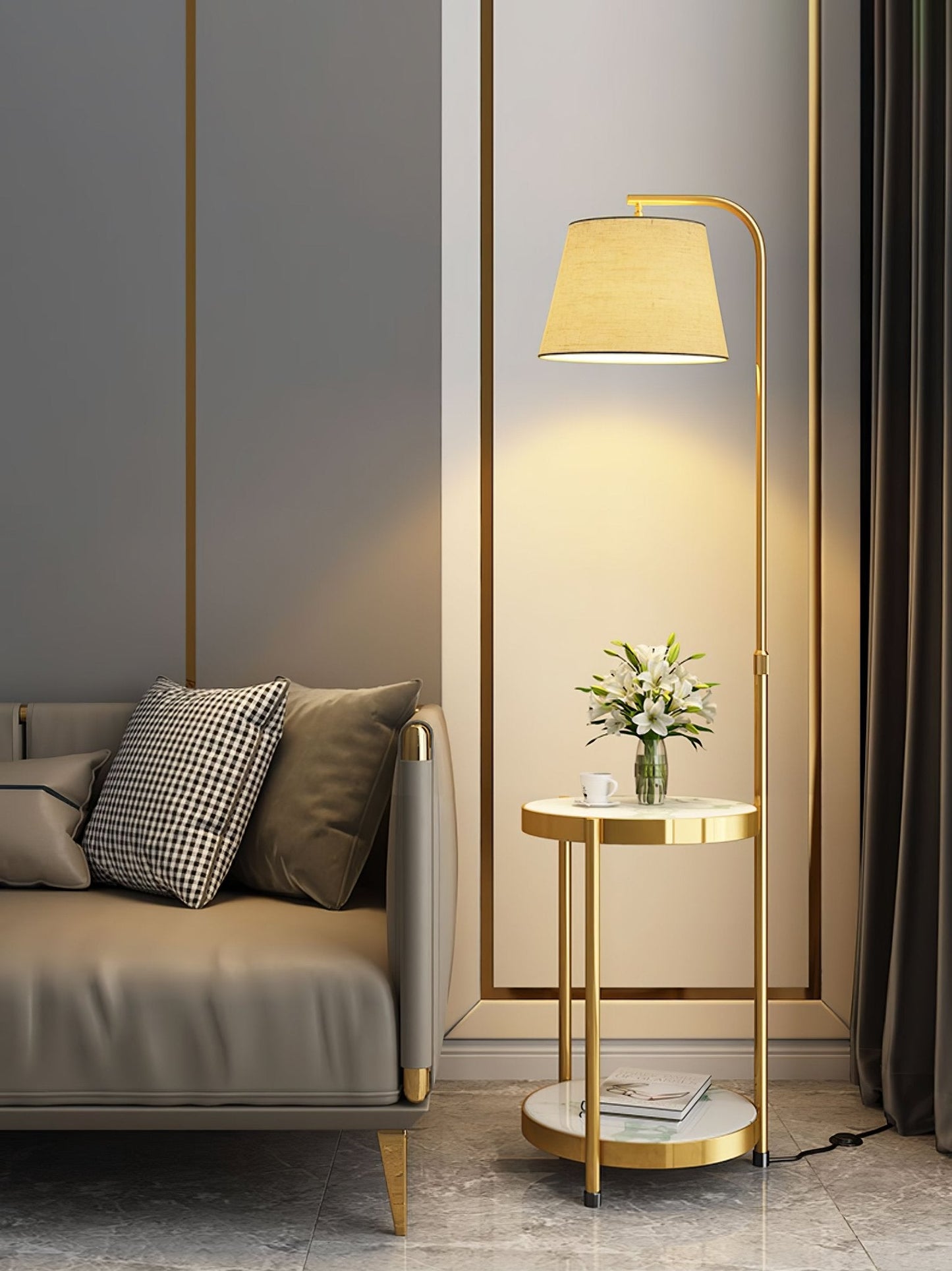 Lilah Floor Lamp with End Table and Storage Shelf