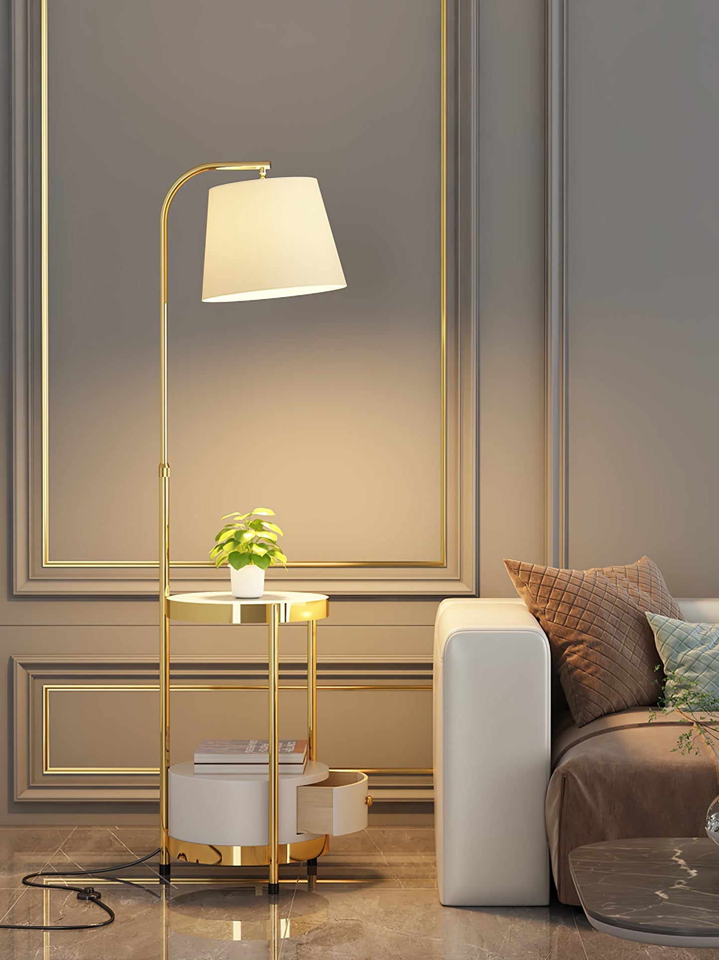 Lilah Floor Lamp with End Table and Storage Shelf