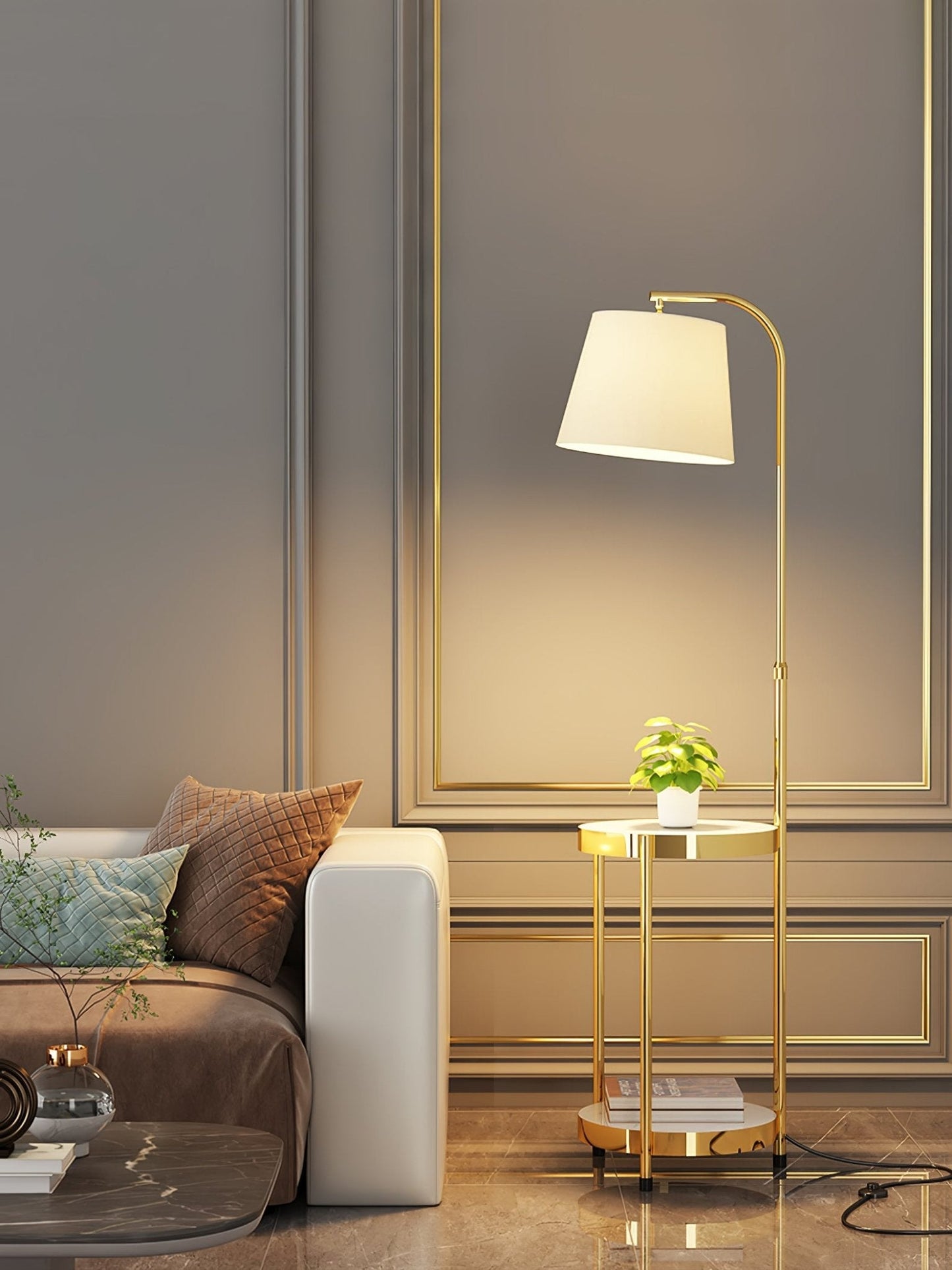Lilah Floor Lamp with End Table and Storage Shelf