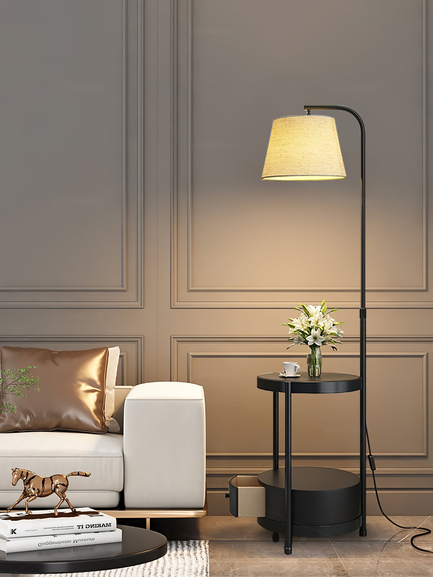 Lilah Floor Lamp with End Table and Storage Shelf