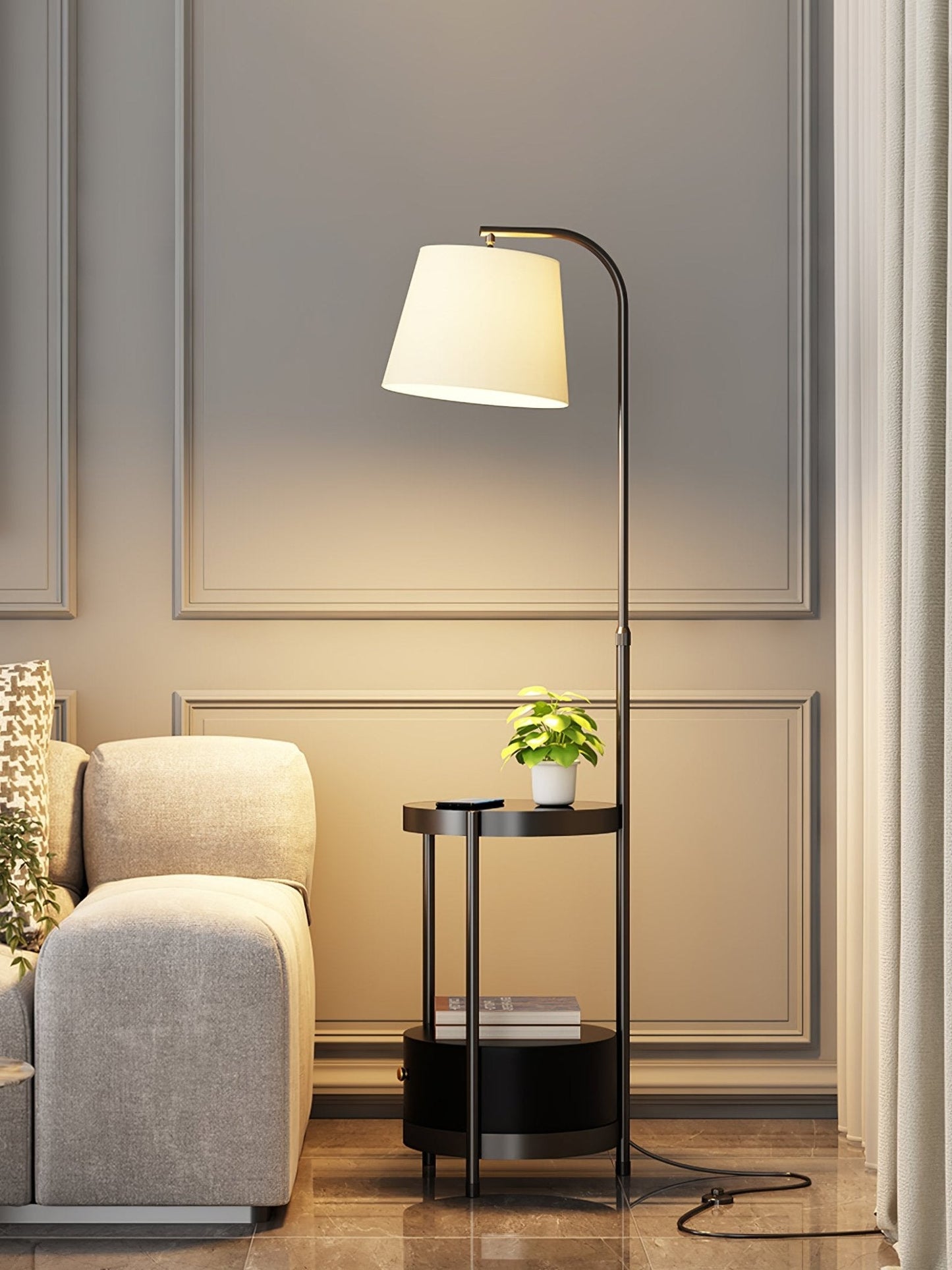 Lilah Floor Lamp with End Table and Storage Shelf