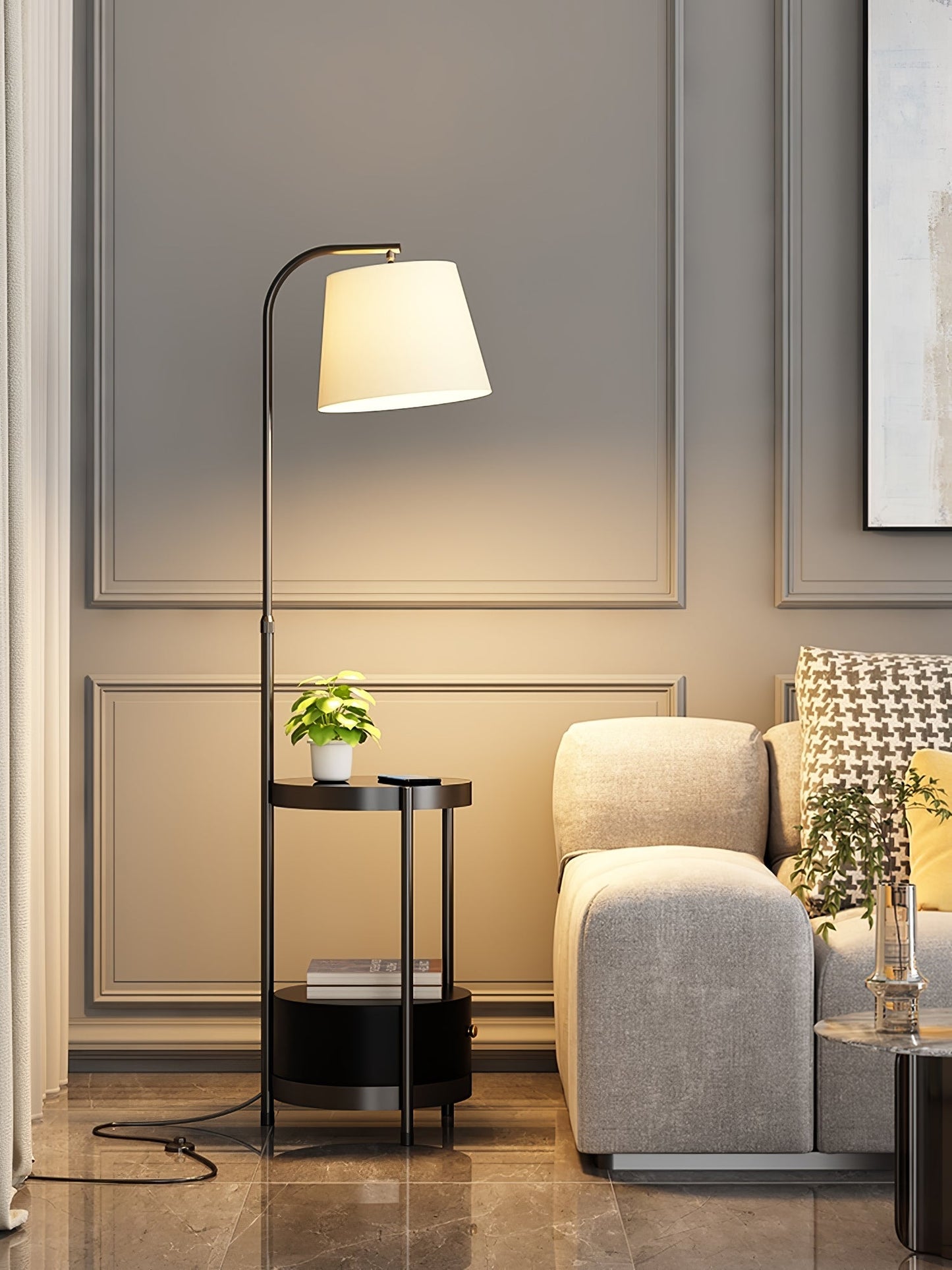 Lilah Floor Lamp with End Table and Storage Shelf
