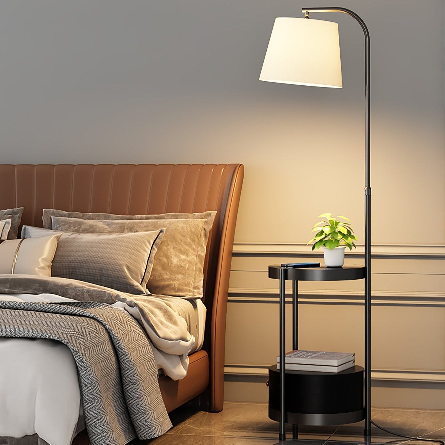 Lilah Floor Lamp with End Table and Storage Shelf