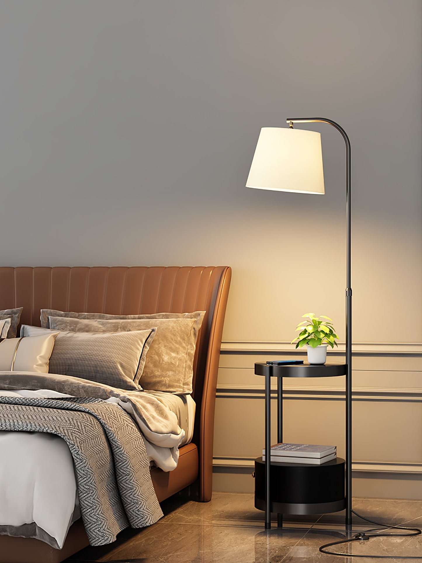 Lilah Floor Lamp with End Table and Storage Shelf