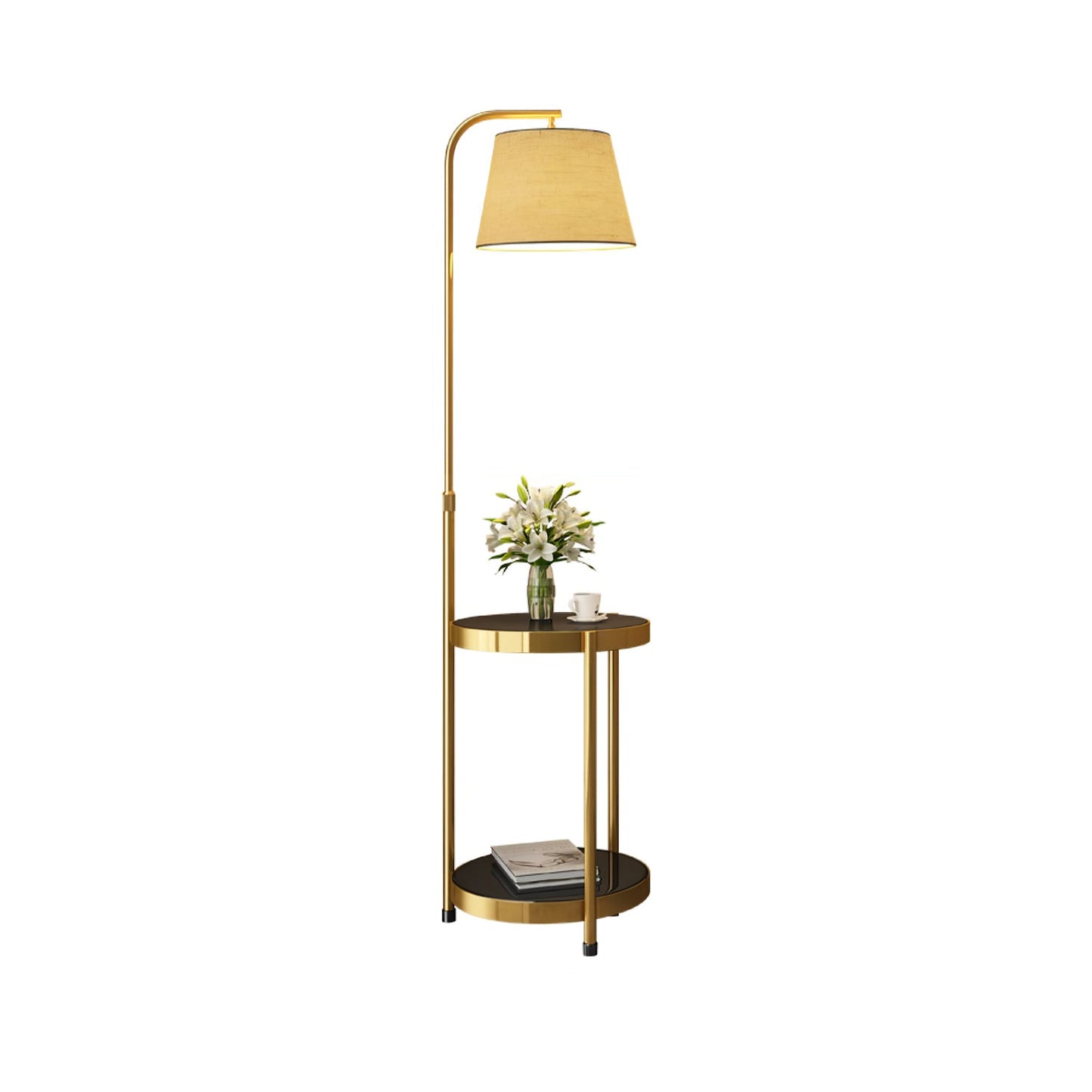 Lilah Floor Lamp with End Table and Storage Shelf