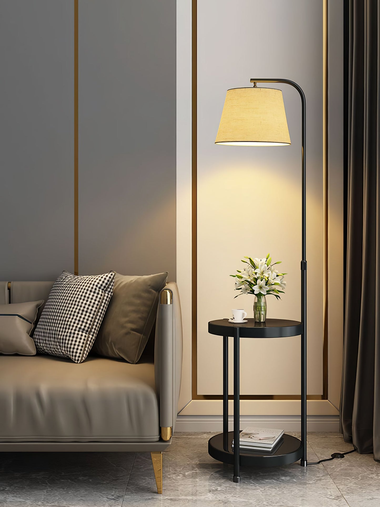 Lilah Floor Lamp with End Table and Storage Shelf