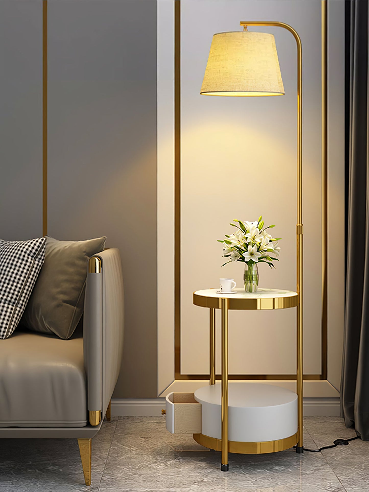 Lilah Floor Lamp with End Table and Storage Shelf