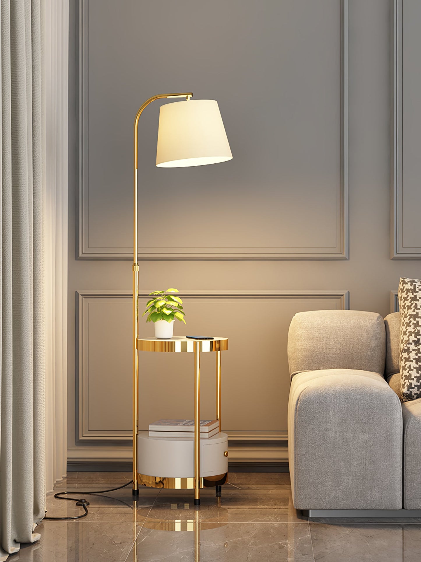 Lilah Floor Lamp with End Table and Storage Shelf