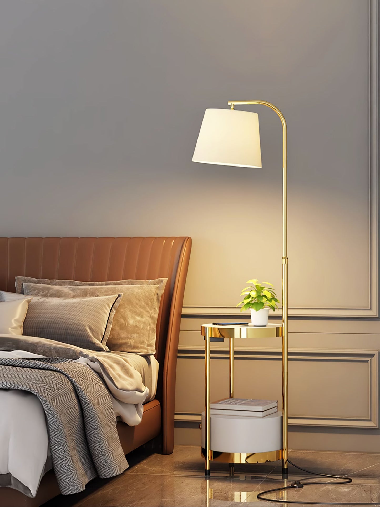 Lilah Floor Lamp with End Table and Storage Shelf