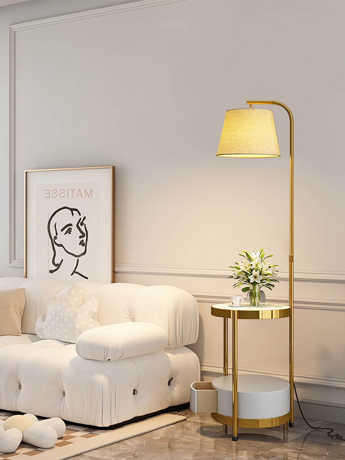 Lilah Floor Lamp with End Table and Storage Shelf