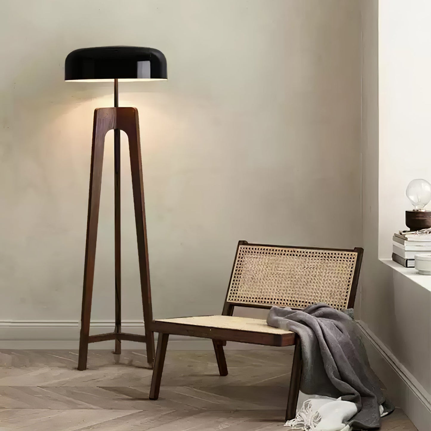 Linea Floor Lamp - LED Walnut with Black Shade for Indoor Use